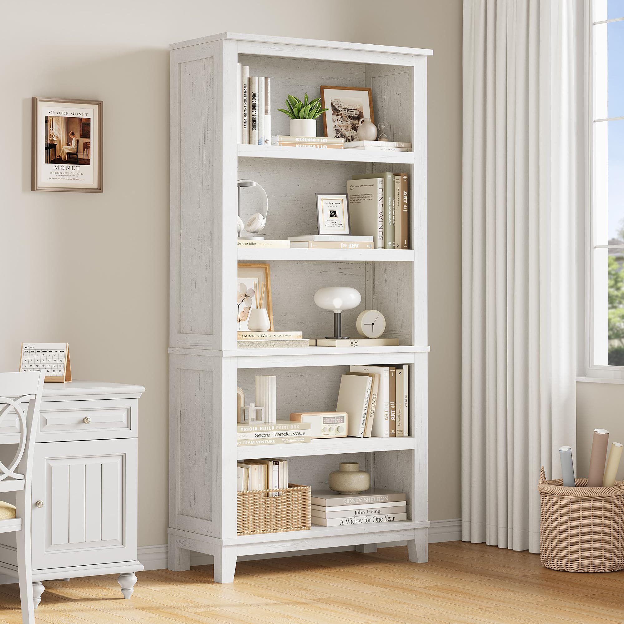 GarveeMore Bücherregal Modernes 5-stufiges Standregal, Mehrzweckregal, Stauraumregal, Regal, 1-tlg., 180 cm hoch Bibliothek mit verstellbaren Einlegeböden, große Ablage