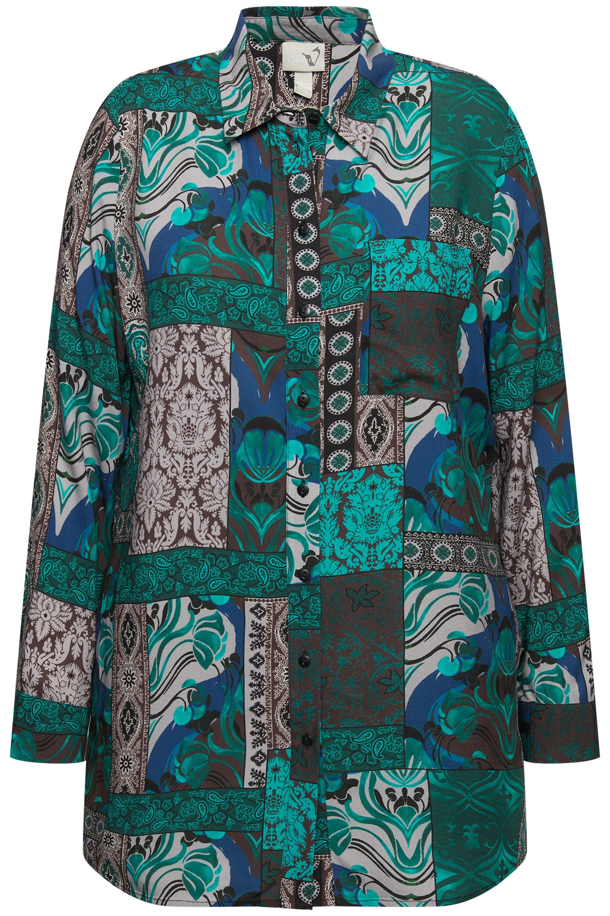 Ulla Popken Hemdbluse Hemdbluse Landhausmuster Hemdkragen günstig online kaufen