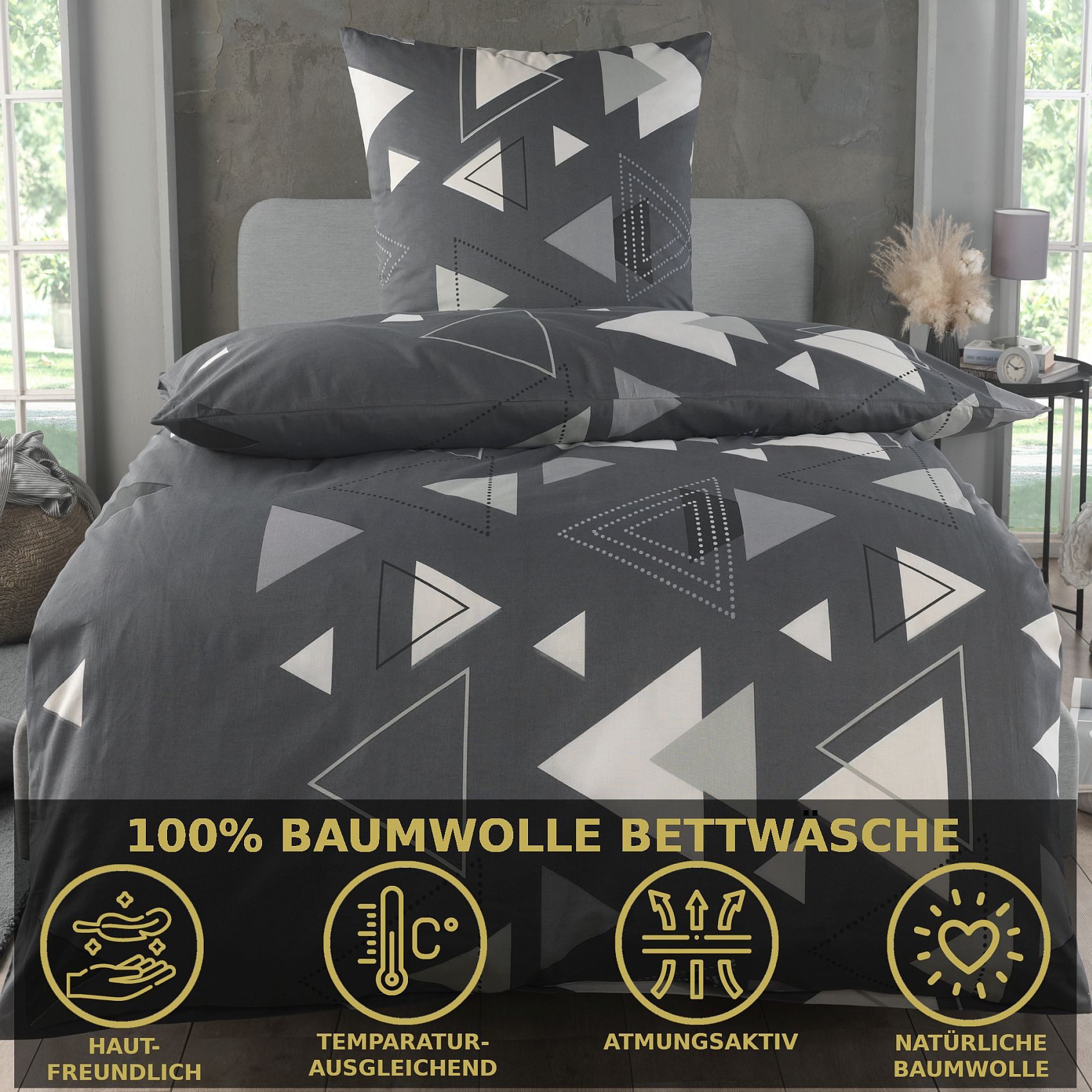 Malika Bettwäsche 135x200 + 80x80 cm atmungsaktiver Baummwoll Renforce Bettbezug, Renforce Baumwolle, 2 teilig, Für Allergiker geeignet, pflegeleicht, angenehm weicher Stoff