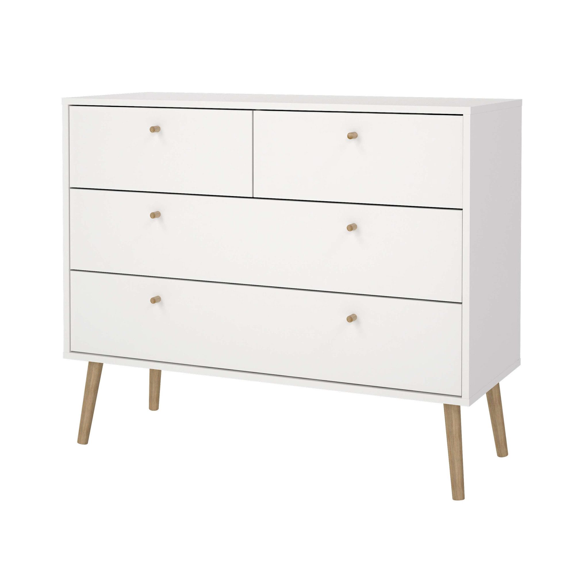 andas Kommode Bodo, Aufbewahrung, Schubladenschrank, Stauraum, modern, Breite 99 cm, 4 Schubladen, Weiß oder Schwarz, Beine und Griffe aus Echtholz