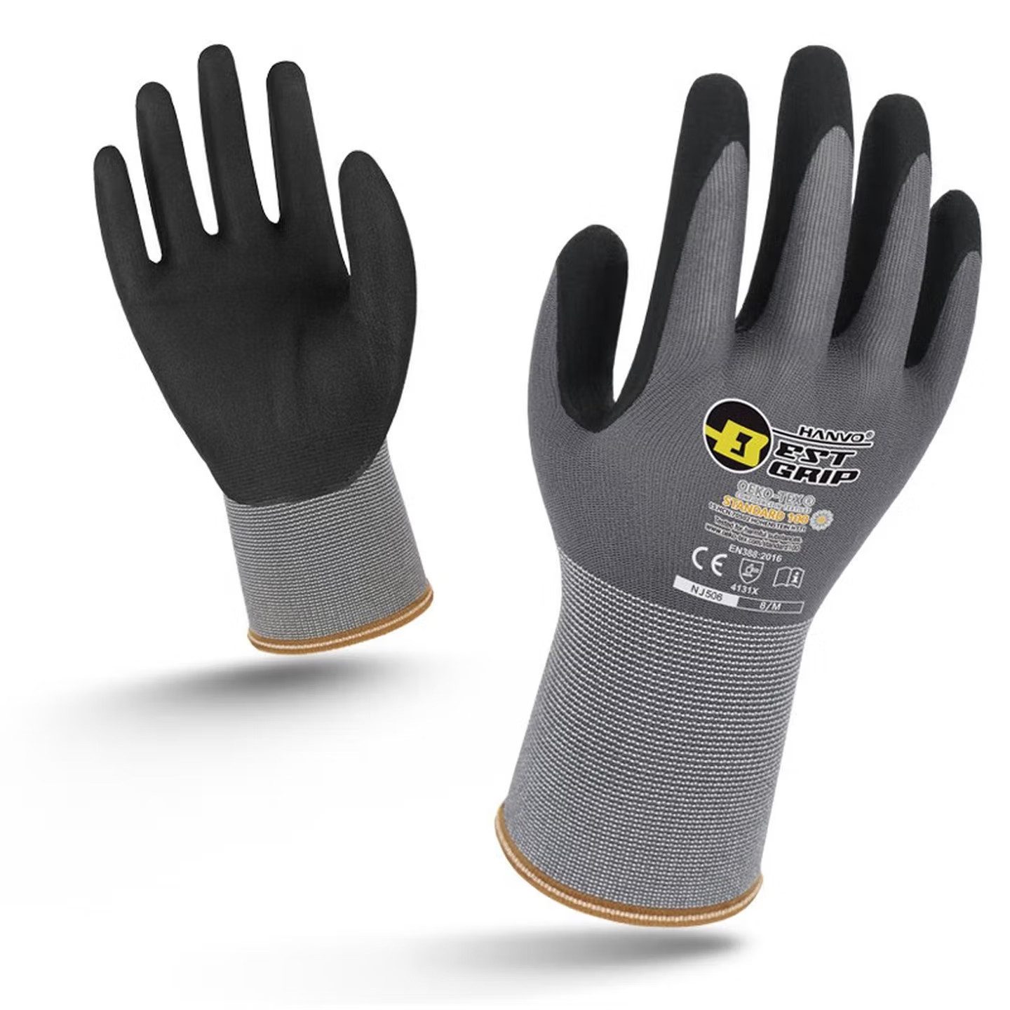 Wonder Grip Arbeitshandschuhe 3 Paar Mechaniker-Handschuhe, 15-Gauge, PU-Nitril.