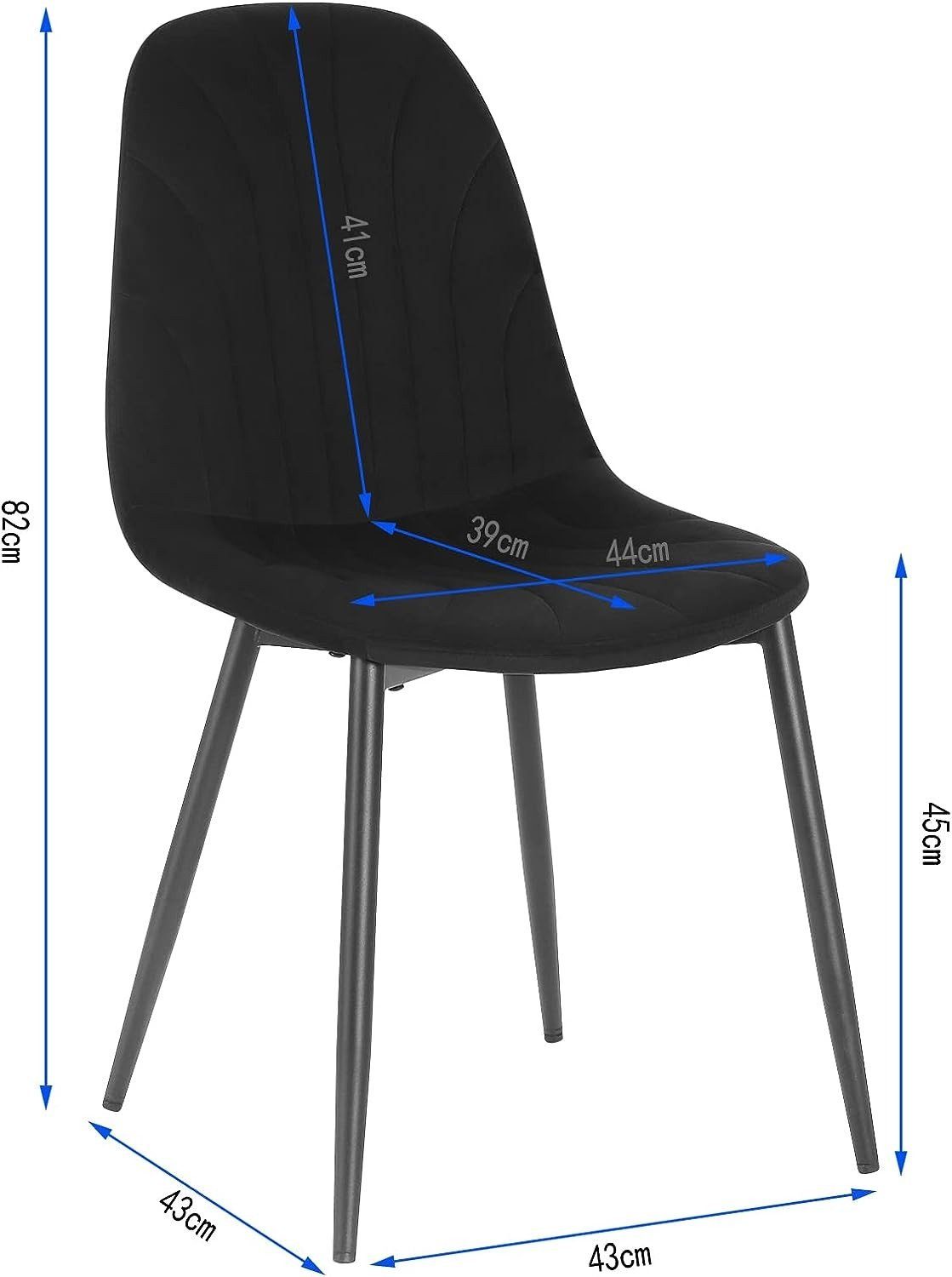 Schwarz | Samtbezug St), EUGAD ergonomischer (Set, 2 Schwarz Polsterstuhl mit Esszimmerstuhl