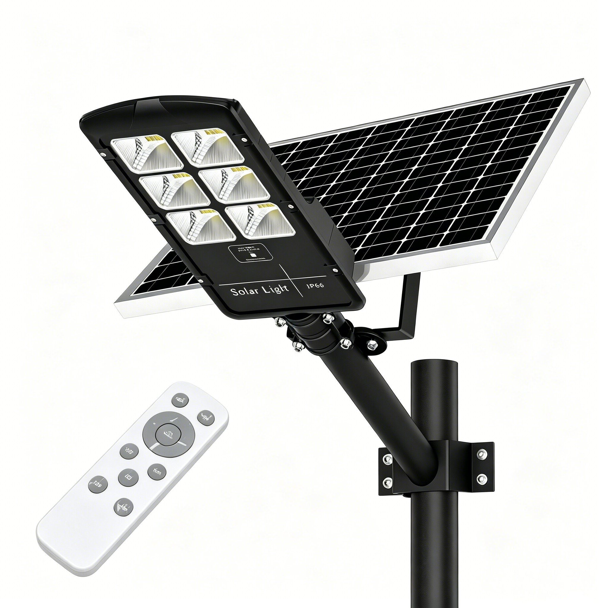 oyajia LED Solarleuchte 200W Solarlampen für Außen mit Fernbedienung, 6500K, Straßenlaterne, Solarlampen für außen + wetterfest, LED fest integriert, Kaltweiß, Wand- & Mastmontage, Daemmerungssensor IP66 für Garten, Hof, Parkplatz
