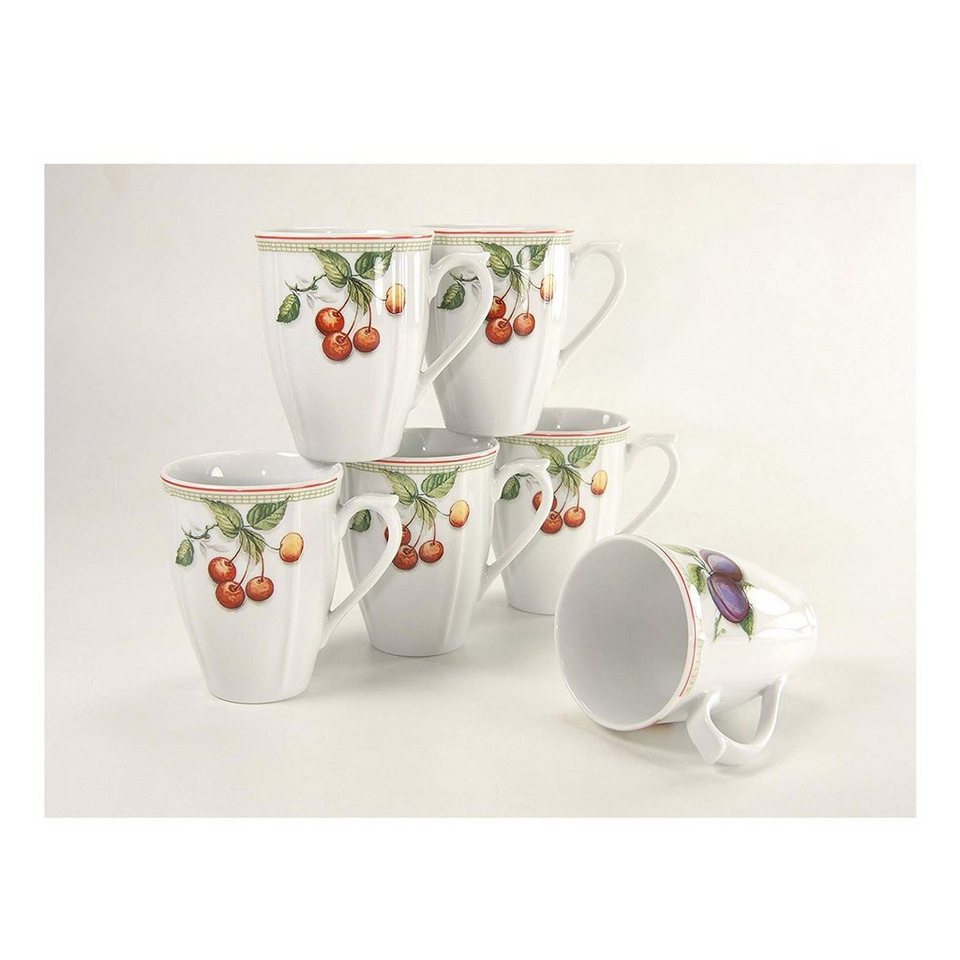 CreaTable Becher Kaffeebecher Flora Orchard, Porzellan, Tassen Set, 6-teilig