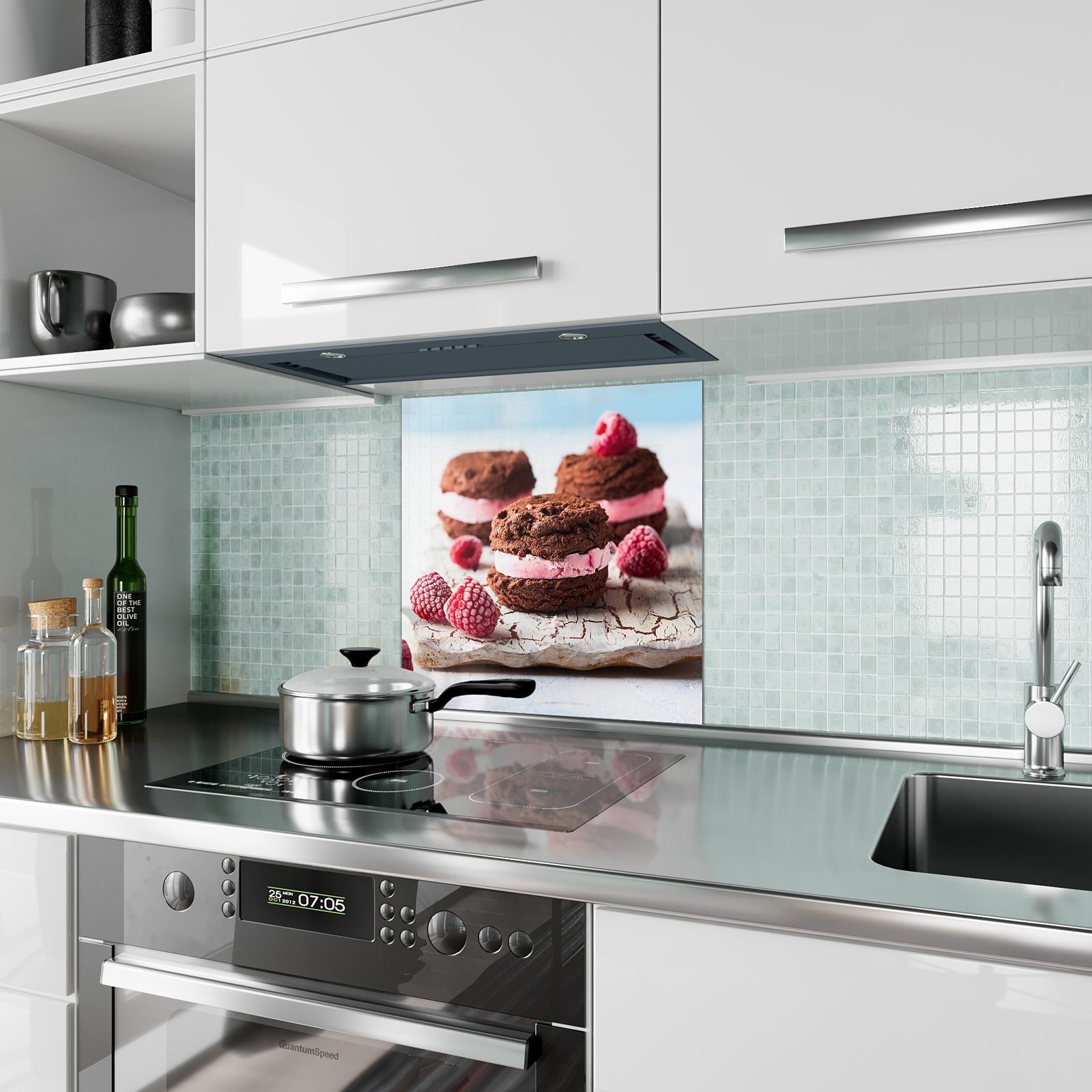 Primedeco Küchenrückwand Eiscreme Spritzschutz Glas Plätzchen mit Küchenrückwand Motiv
