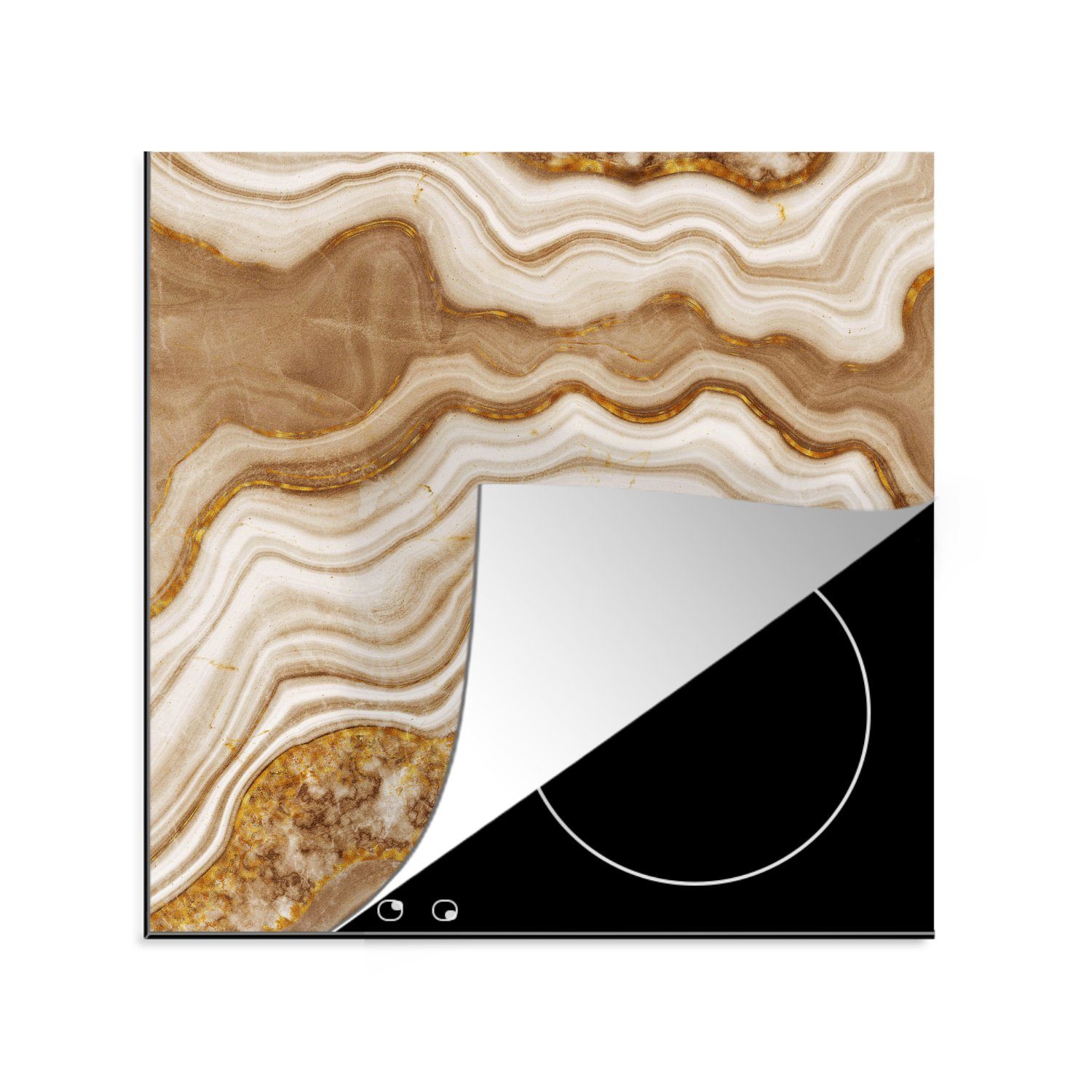 küche Herdblende-/Abdeckplatte (1 Gold Weiß, Ceranfeldabdeckung, 78x78 Marmor - tlg), cm, Arbeitsplatte MuchoWow Vinyl, für -