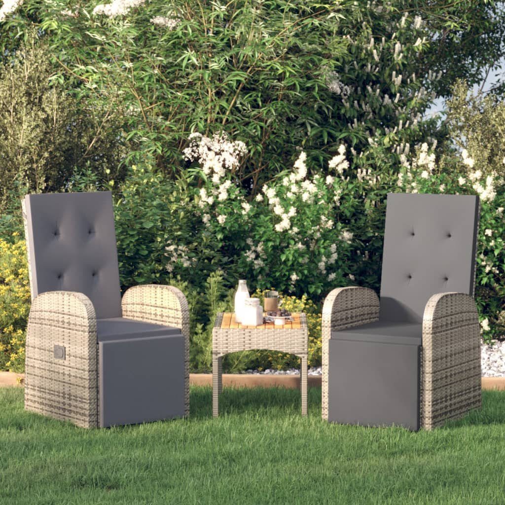 furnicato Gartenstuhl Garten-Liegestühle mit Rattan Kissen Poly 2 Stk. Grau