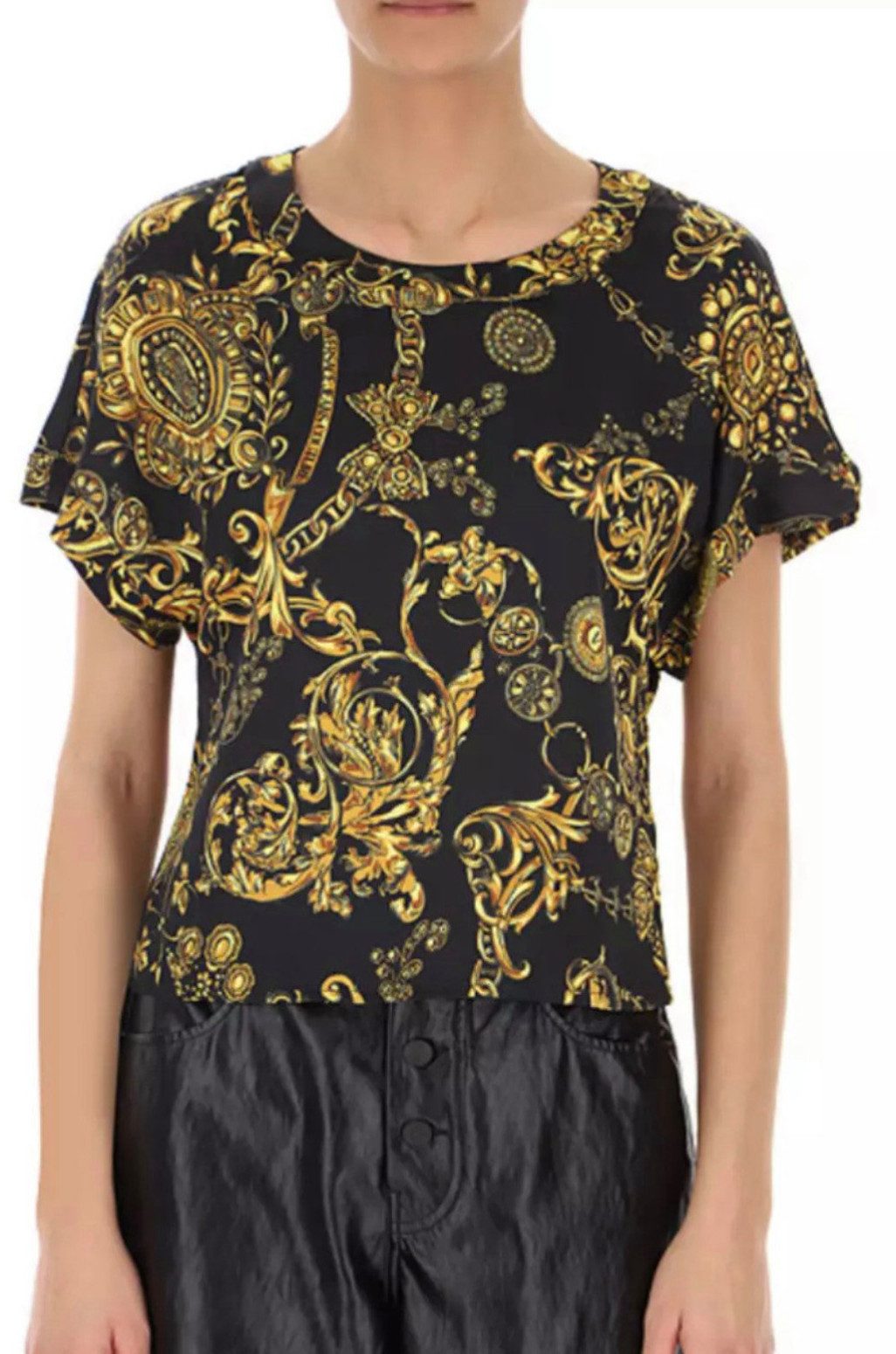 Versace Jeans Couture T-Shirt PATTERNED Barock Top Bluse Shirt T-shirt Iconic Retro Print goldfarbenen Knopfverschlüssen,ikonischen Print der Marke