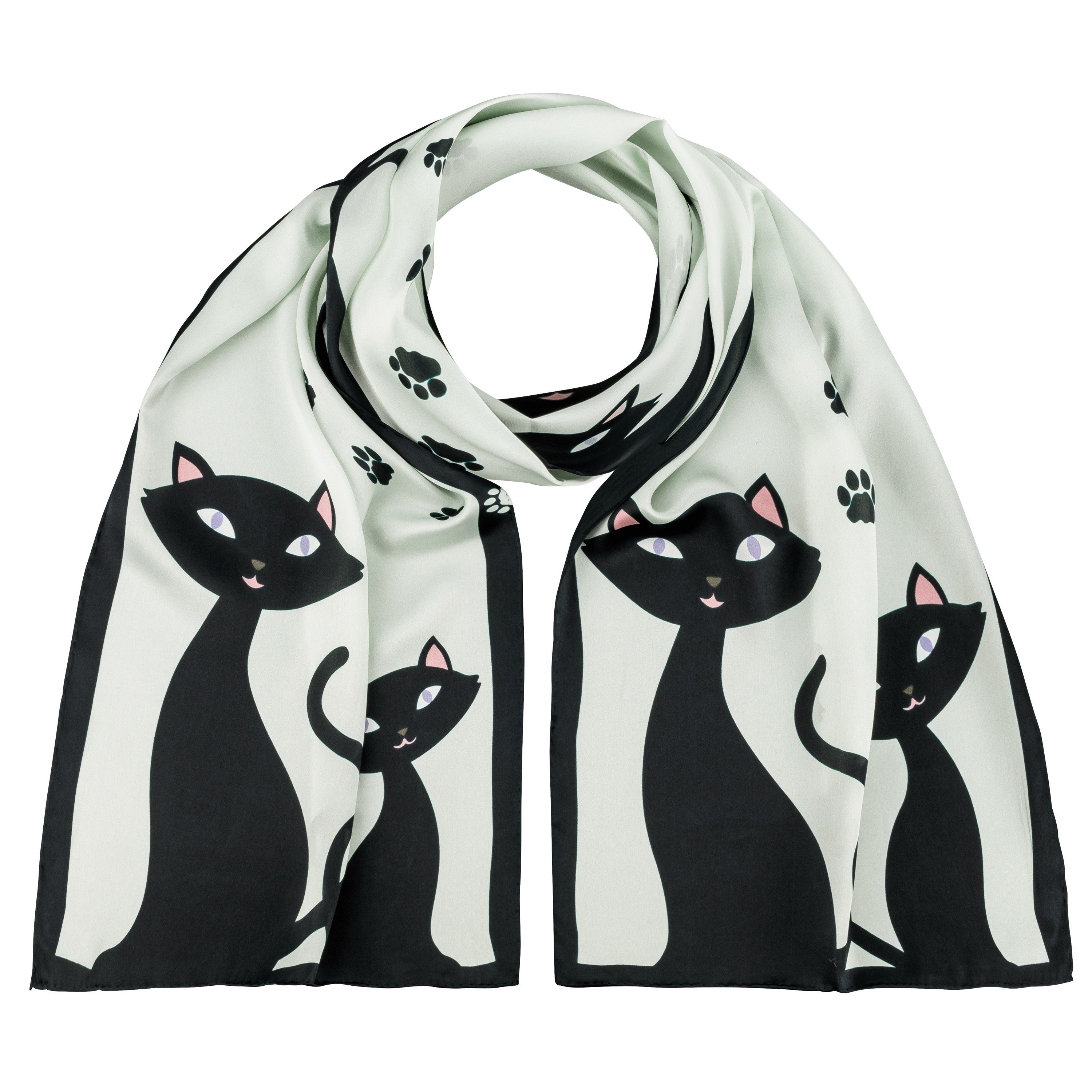 100% Lilienfeld 42 x Motiv Katzen Schwarze Schal von 172 Seide cm Seidenschal Kätzchen