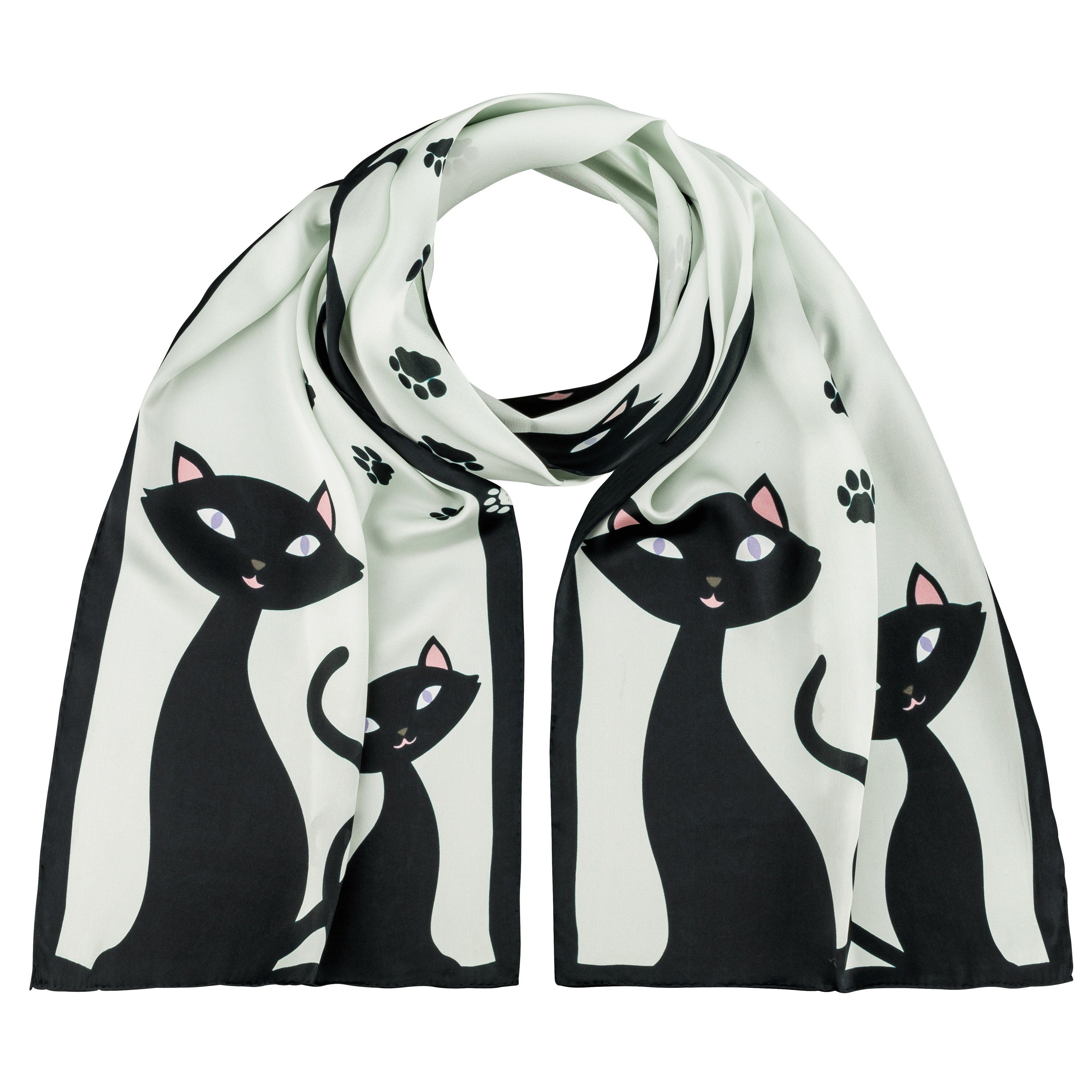von Lilienfeld Seidenschal Schal 100% Seide Schwarze Katzen Kätzchen Maße 172 x 42 cm