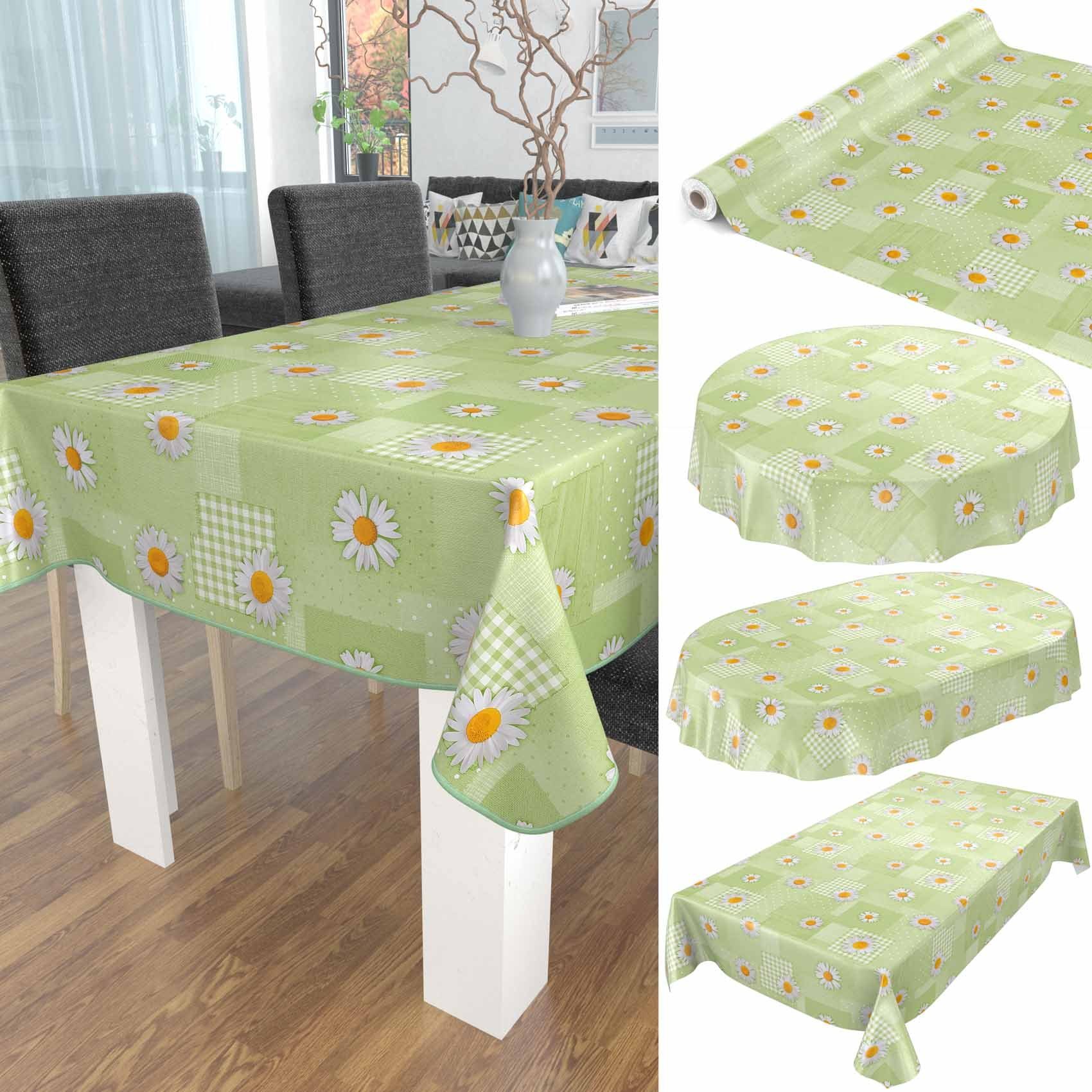 Breite ANRO Wachstuch Tischdecke Tischdecke Geprägt Robust 140 cm, Grün Wasserabweisend Blumen