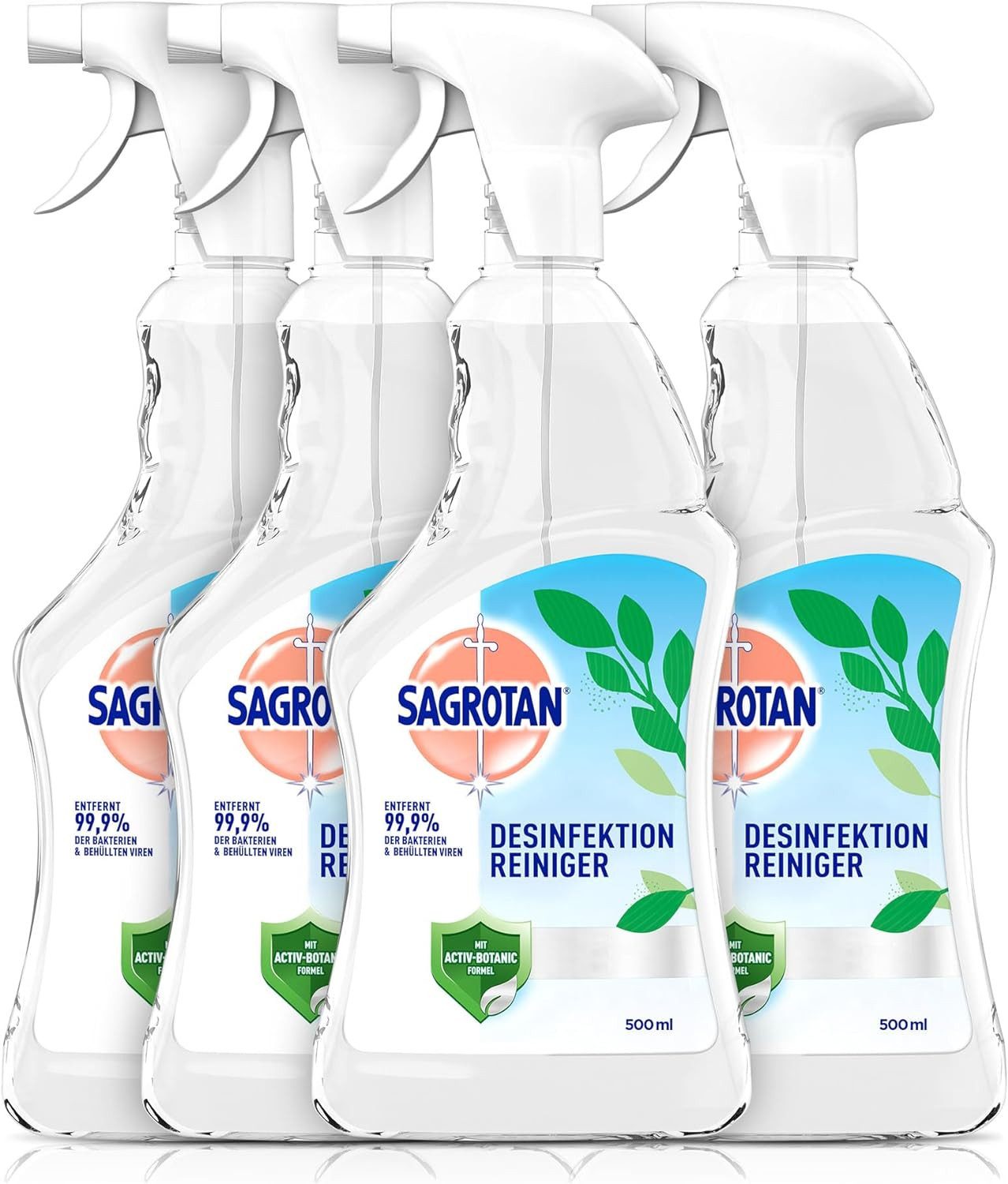 SAGROTAN Desinfektionsspray 4 x 500ml Oberflächen-Desinfektionsmittel (Vorratspack, [4-St. entfernt 99,9% der Bakterien)