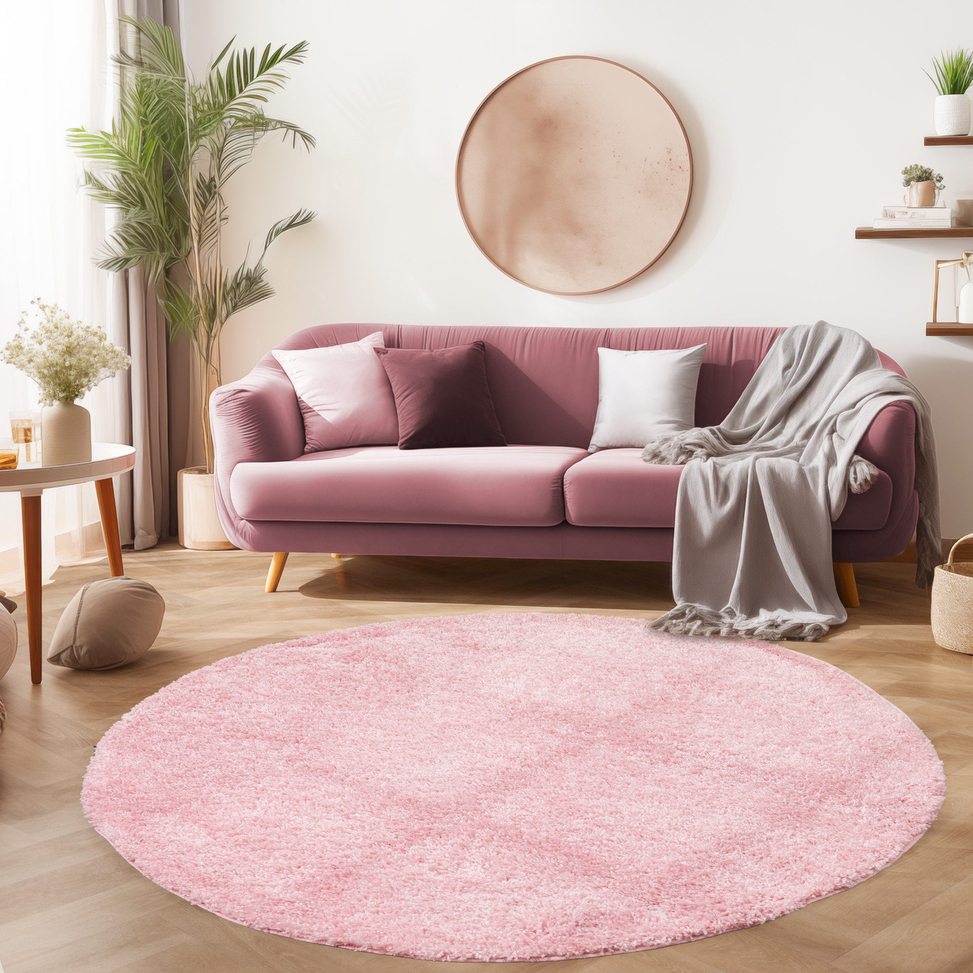 SIMPEX24 Teppich Unicolor - Einfarbig, Rund, Höhe: 30 mm, Einfarbig Shaggy Teppich Wohnzimmer Langflor Versch. Farben und Größen