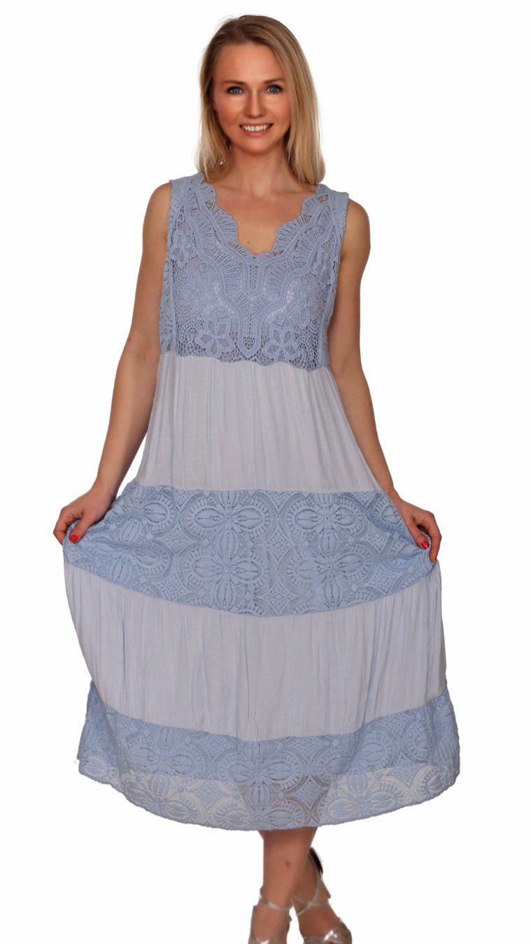 Charis Moda Sommerkleid Trägerkleid Maxi mit Häkelspitzendetails