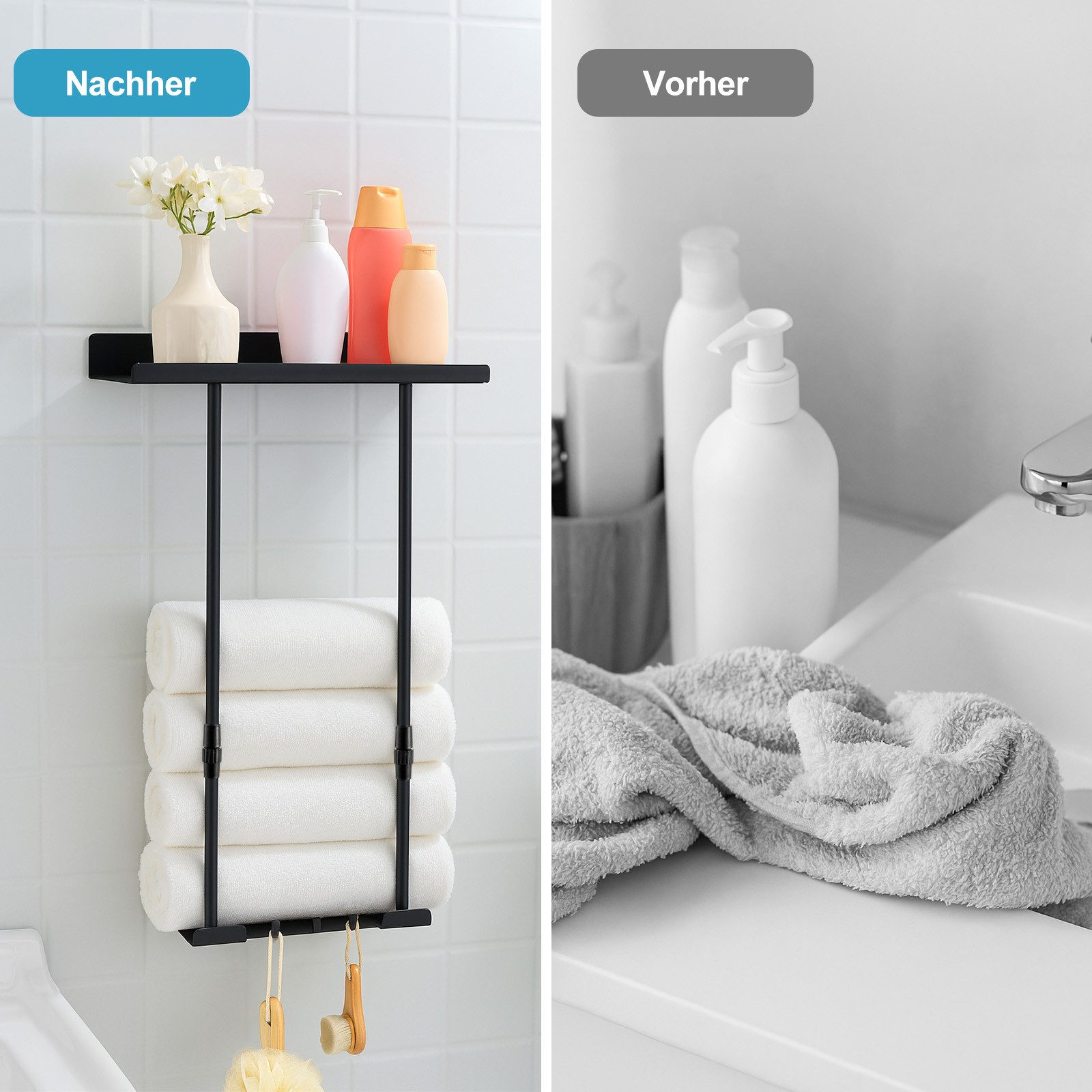 Youyijia Autokleiderbügel Verstellbarer Handtuchhalter Schwarz – Ausziehbarer Badetuchhalter