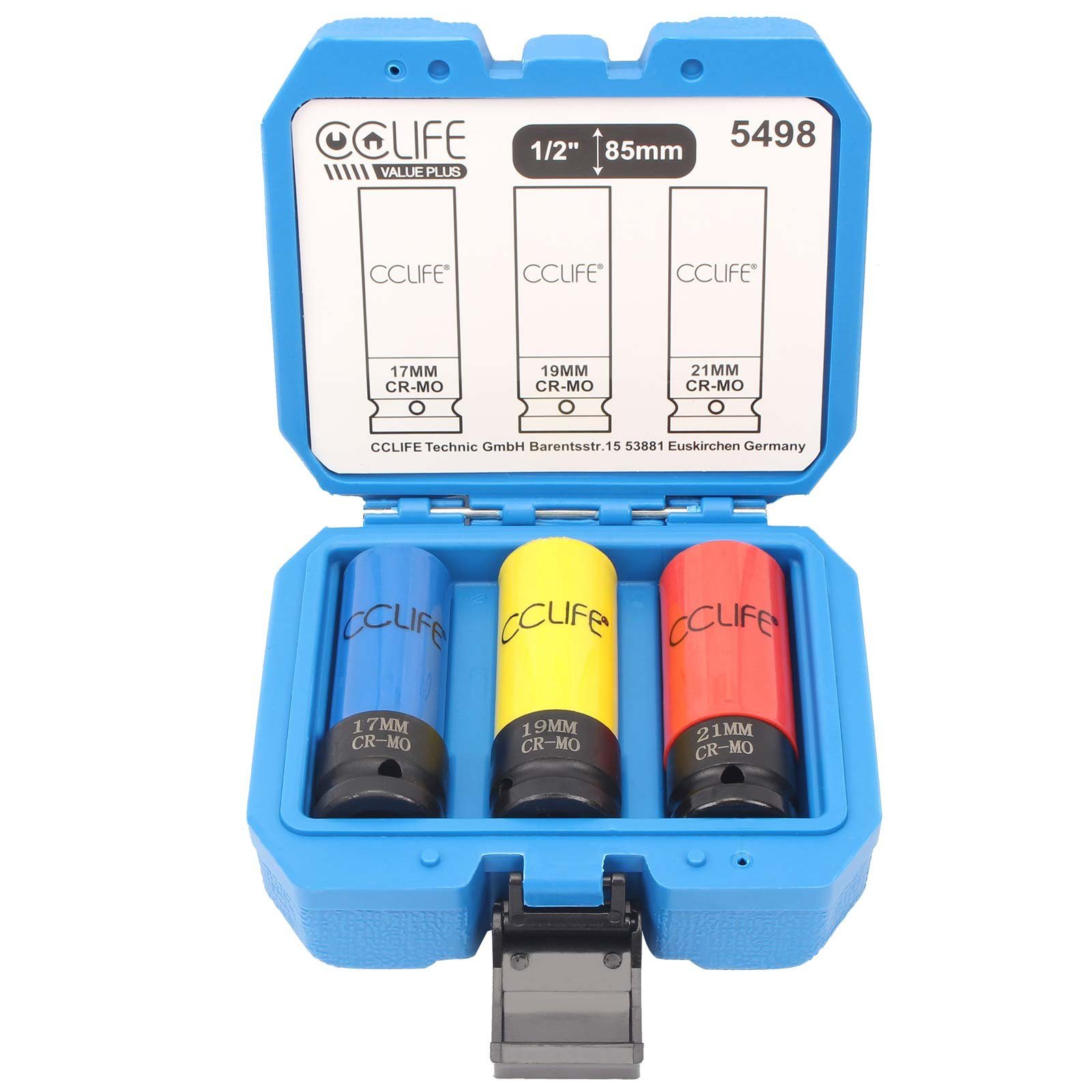 CCLIFE Steckschlüssel 1/2" Schoneinsätze Schlagschrauber Nuss Steckschlüssel 17-19-21mm