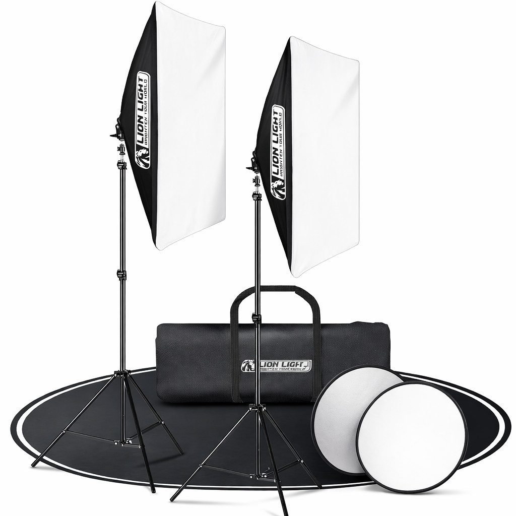 Lion Light Lion Light Softbox Set 2x 50x70 cm 2x E27 85W 5500K Licht Studio-Stativ-Blitz, (Profi Studiolicht inkl. Stative & Reflektoren energiesparend)