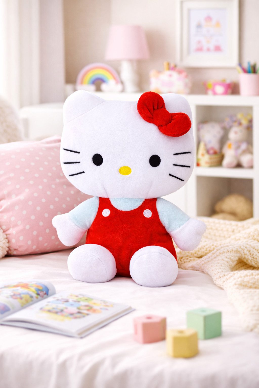 SANRIO Kuscheltier Hello Kitty Kuscheltier Plüschtier 23 cm Stofftier Schleife rot (Set, 1-St., Geschenk-Set), Stofftier Sale Geschenke für Mädchen Jungen Kinder Babys spielen