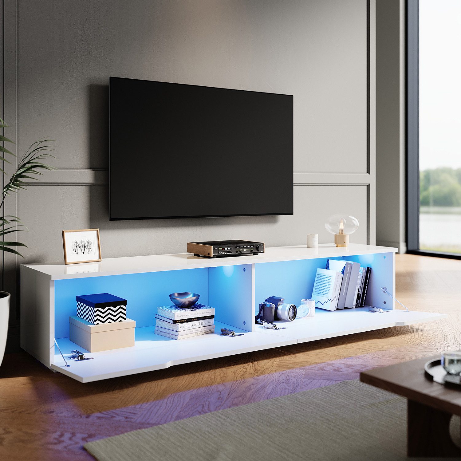 SONNI Lowboard Lowboard 160 cm Breite, Modern in Weiß & Schwarz, LED-Lichte günstig online kaufen