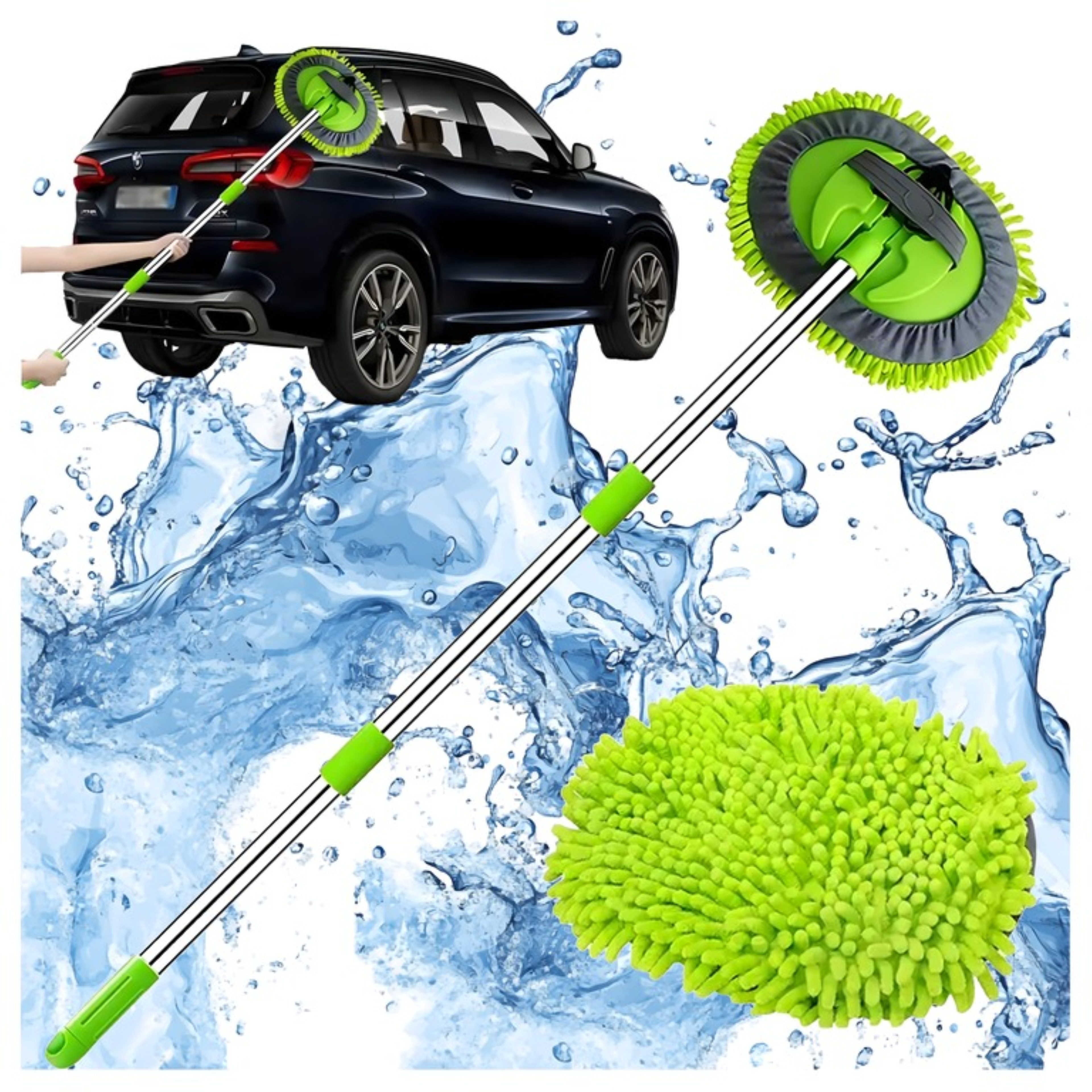 Realb2b Reinigungsbürste Teleskop Wischbürste Auto Fenster Mikrofaser Griff 180° drehbar 70cm, PKW SUV LKW Wohnmobil Fenster Boote, (Universal Reinigungsset für Fahrzeug und Haushalt, Reinigungsset mit Teleskopgriff und Mikrofaser für Auto & Fenster), Teleskopgriff, Mikrofaser, drehbarer Handschuhfunktion, rutschfest
