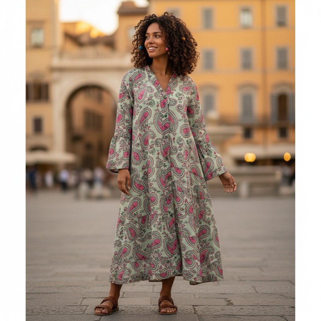 Guru-Shop Midikleid Boho Baumwoll Maxikleid, oversize Sommerkleid -.. alternative Bekleidung