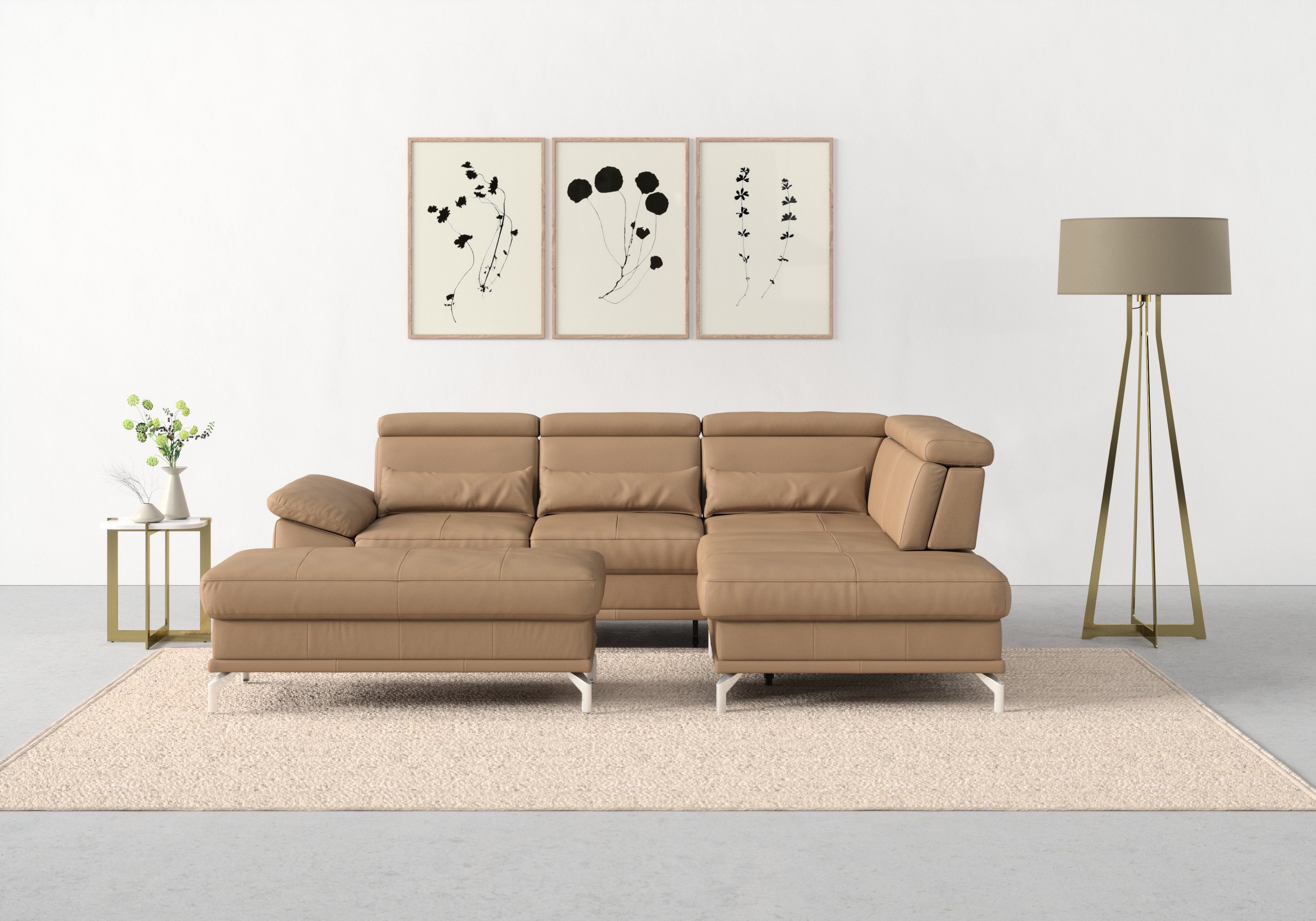 sit&more Ecksofa Cabrio L-Form, B: 274 cm, mit Sitztiefen-, Arm- & Kopfteilverstellung, 3 Nierenkissen, Federkern, optional Schlaffunktion und Stauraum