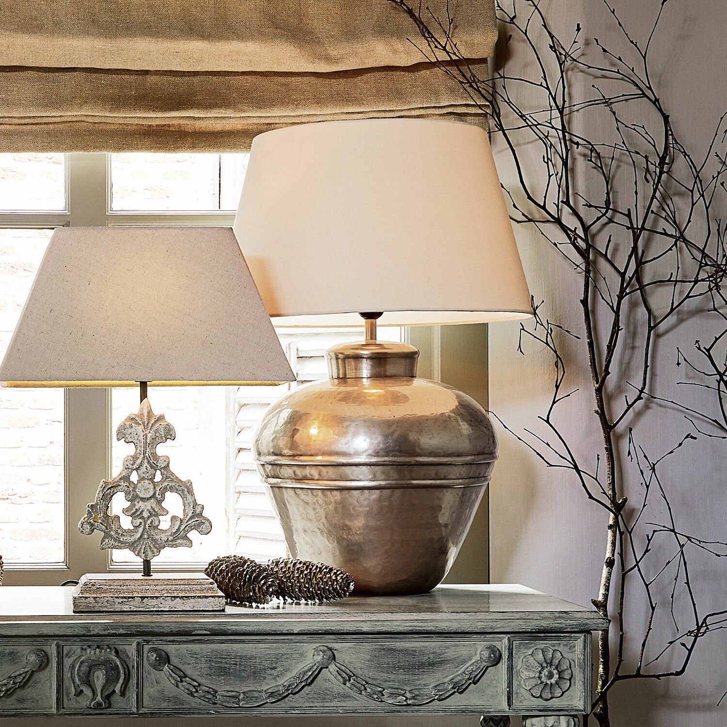 Mirabeau Tischleuchte Tischlampe Madison creme/antiksilber