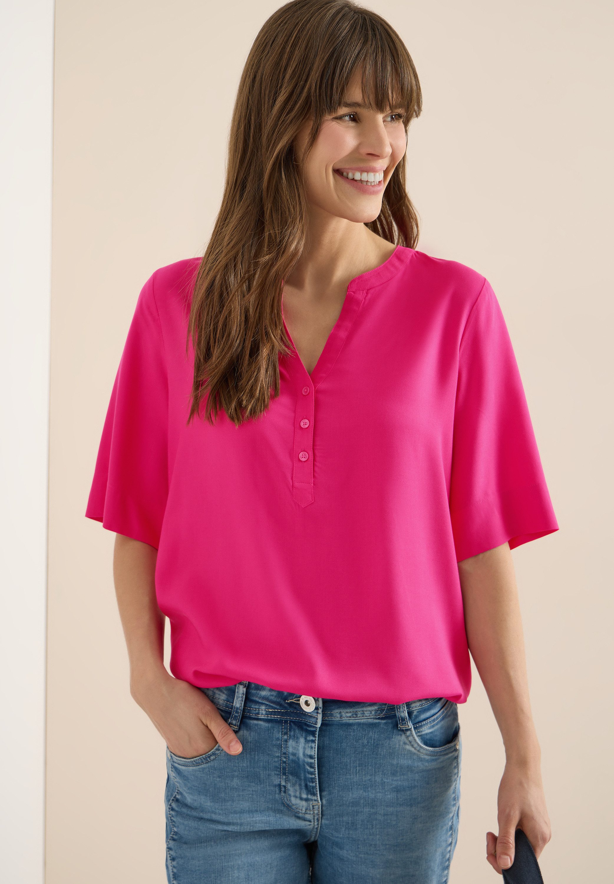 CECIL Shirtbluse mit geschlitztem Rundhalsausschnitt günstig online kaufen