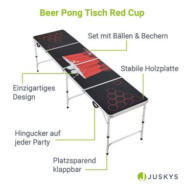 Juskys Spieltisch Red Cup, Trinkspiel für die Party, Set mit 6 Bällen & 100 Bechern, klappbar