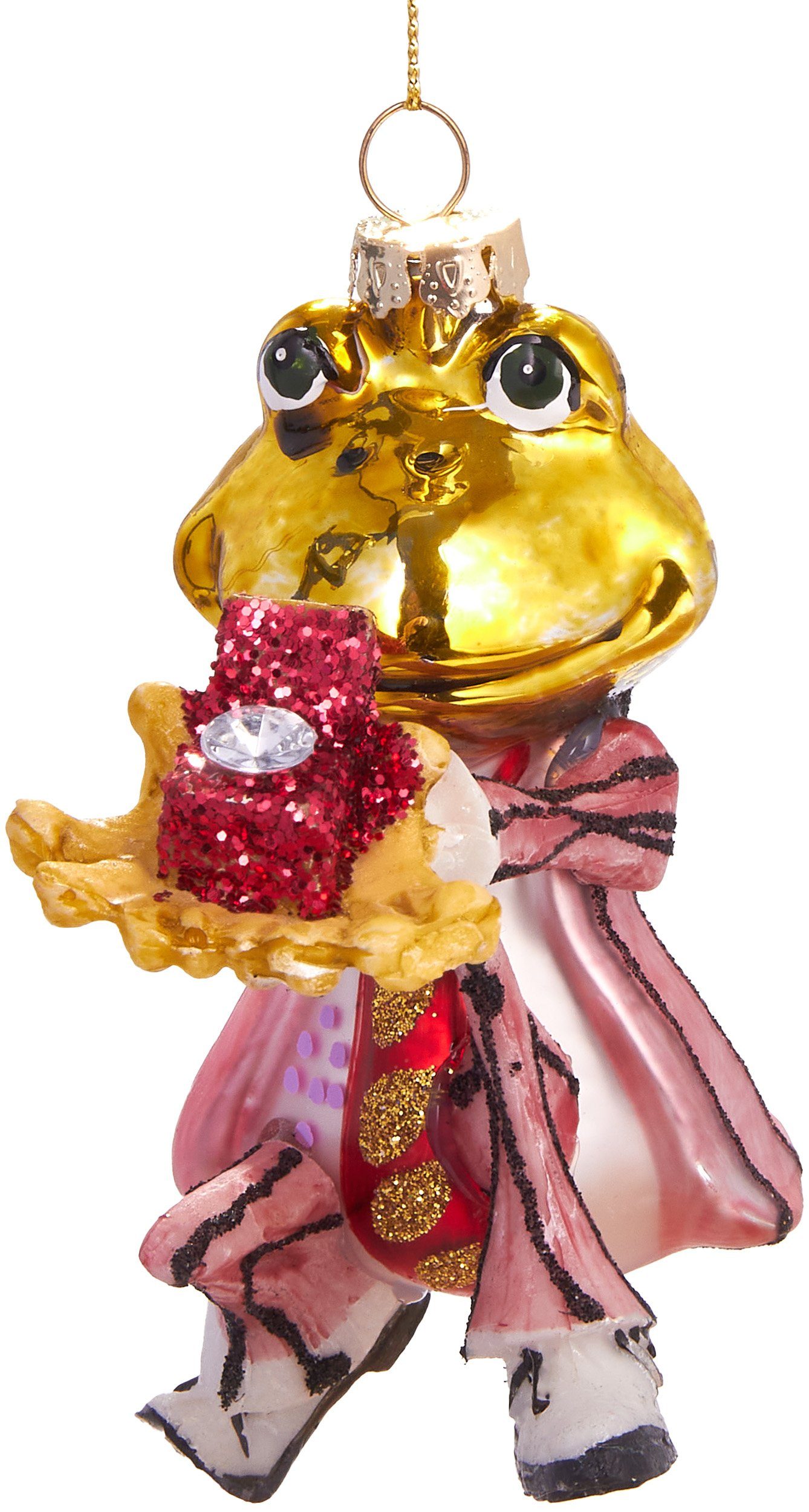 BRUBAKER Christbaumschmuck Handbemalte Weihnachtskugel Froschprinz mit Ring, märchenhafte Weihnachtsdekoration aus Glas - 11 cm