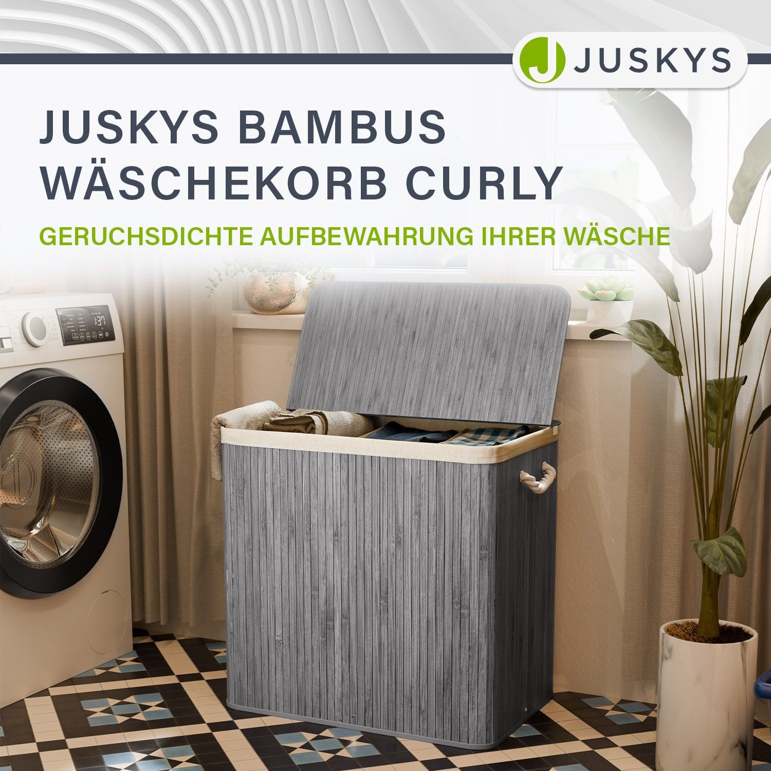 Juskys Wäschekorb Curly, 150 l, 3 große Fächer, mit Tragegriffe, Deckel, Wä günstig online kaufen