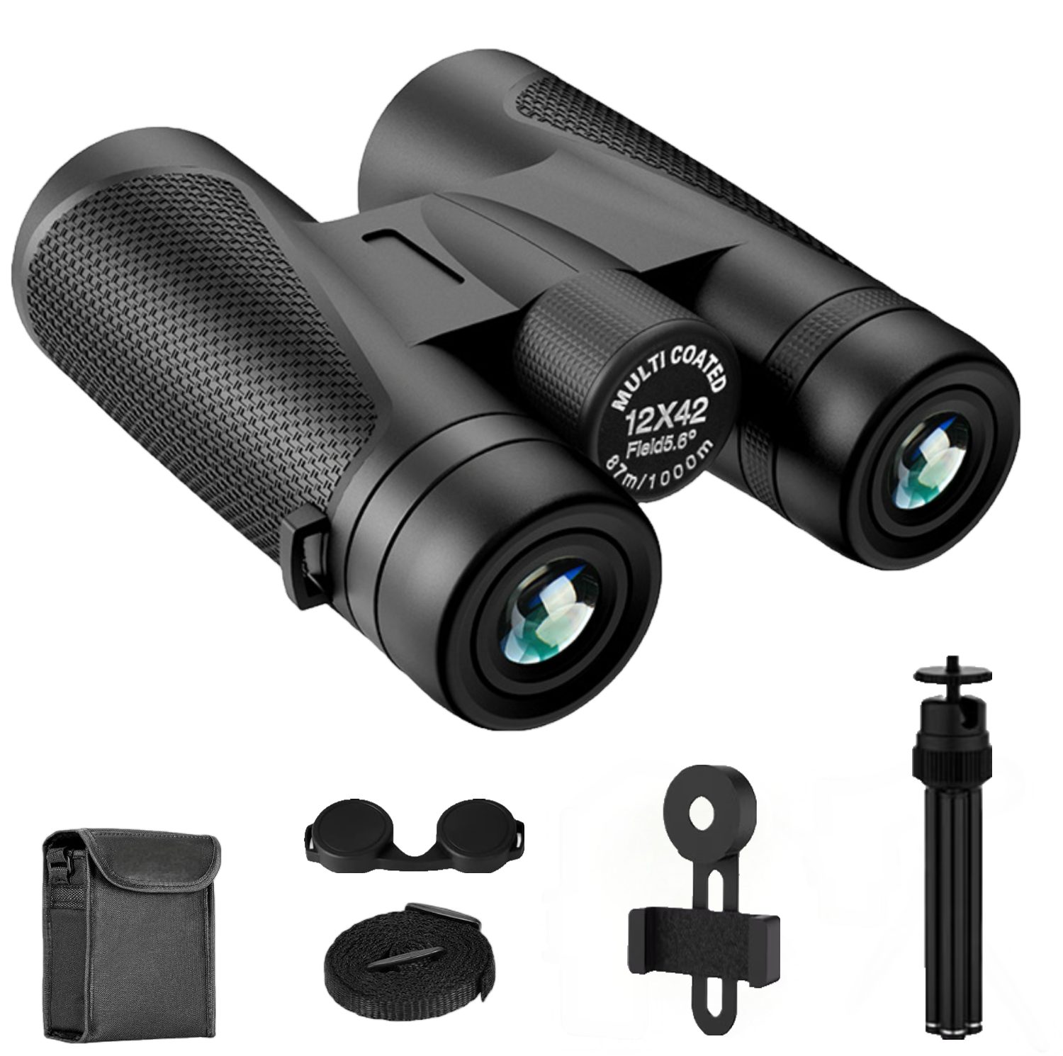 Toomoke 12×42 HD Kompakte Fernglas,fernglas erwachsene mit nachtsicht Fernglas (Binoculars,Fokusknopf,hohe Vergrößerung,Stativmontage,rutschfest)