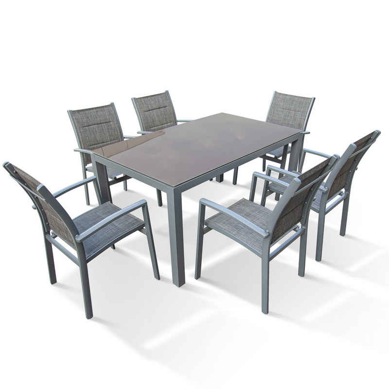 Ragnarök Möbel-Design Esstisch Esstisch Set Caja (Set, 1 Tisch mit 6 Stühlen), ESG Sicherheitsglas