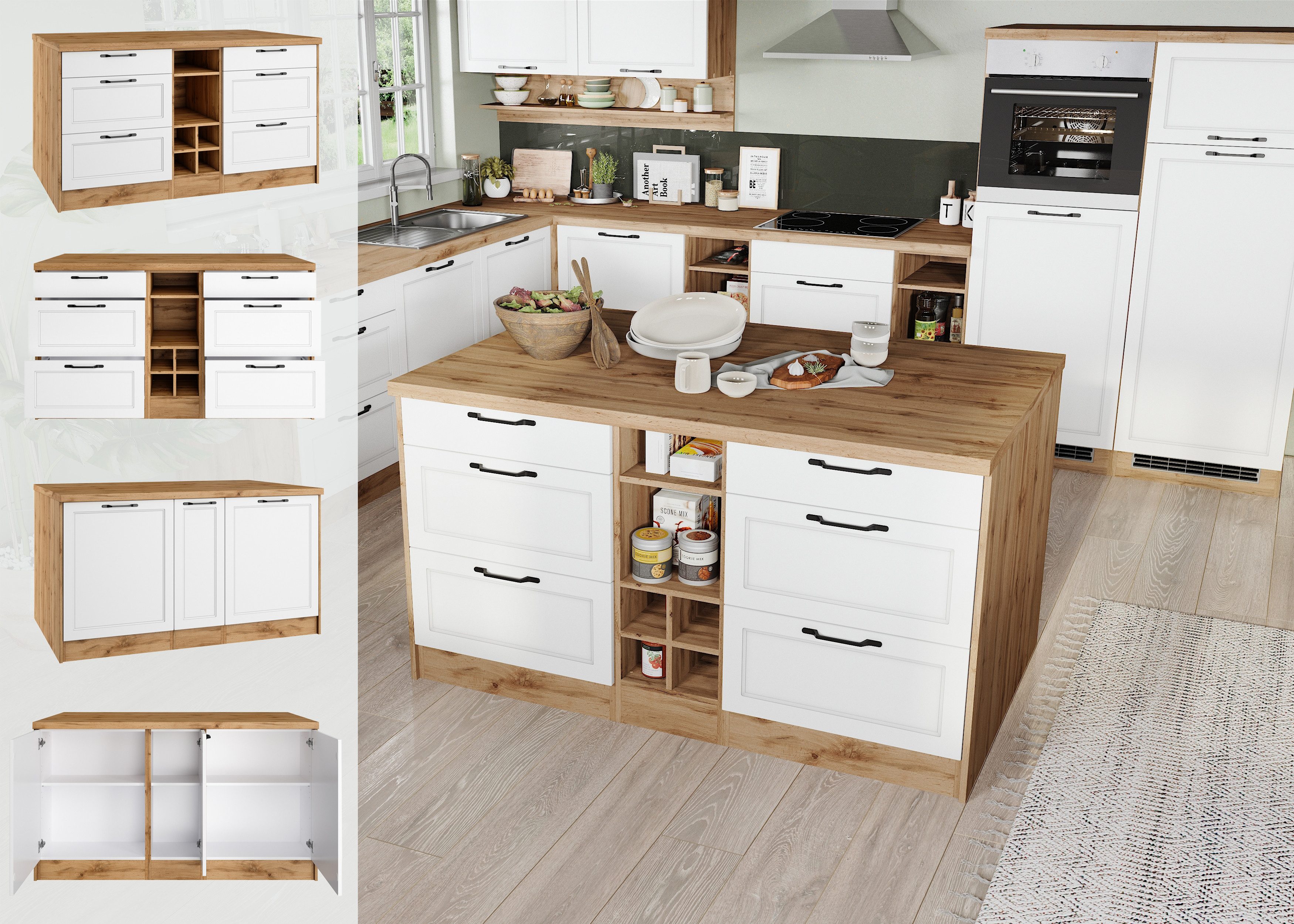 KOCHSTATION Kücheninsel KS-Lana, Breite 153 cm, MDF-Fronten, Arbeitsplatte 38mm stark