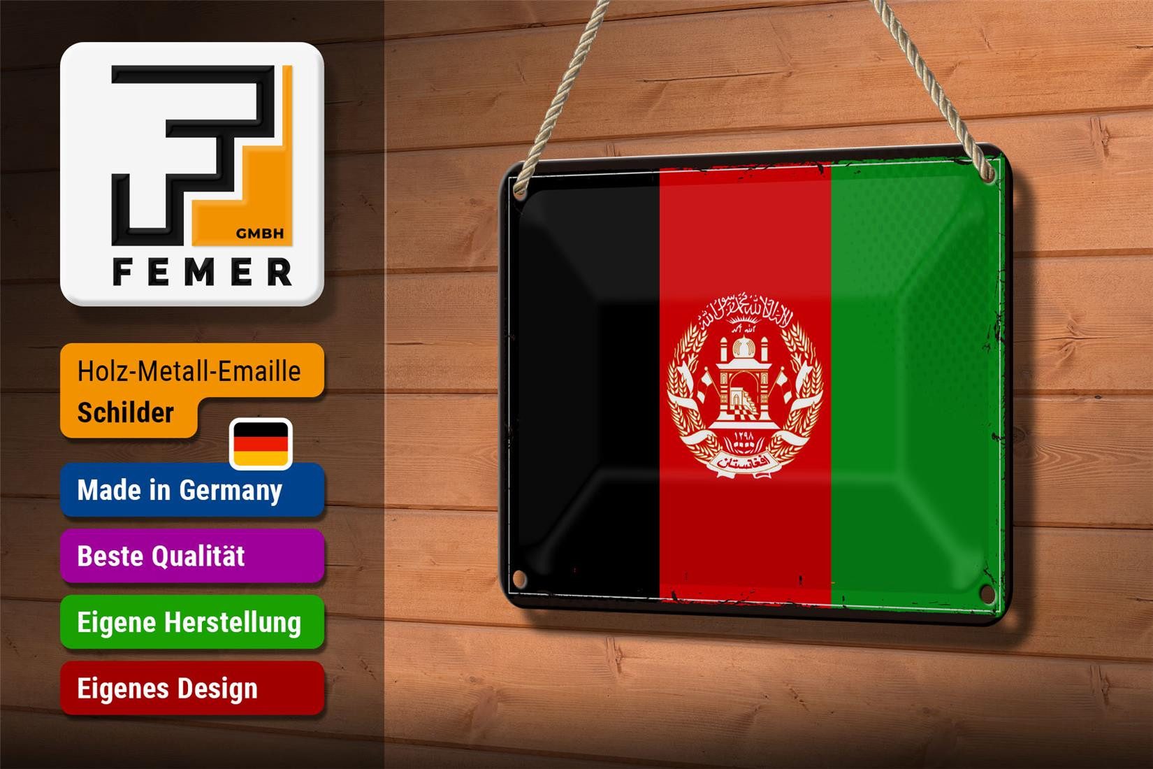 Femer GmbH Metallschild Flagge Afghanistans 18x12cm Retro Afghanistan, (1 St), gewölbte Oberfläche, abgerundete Ecken, umgeschlagene Kanten