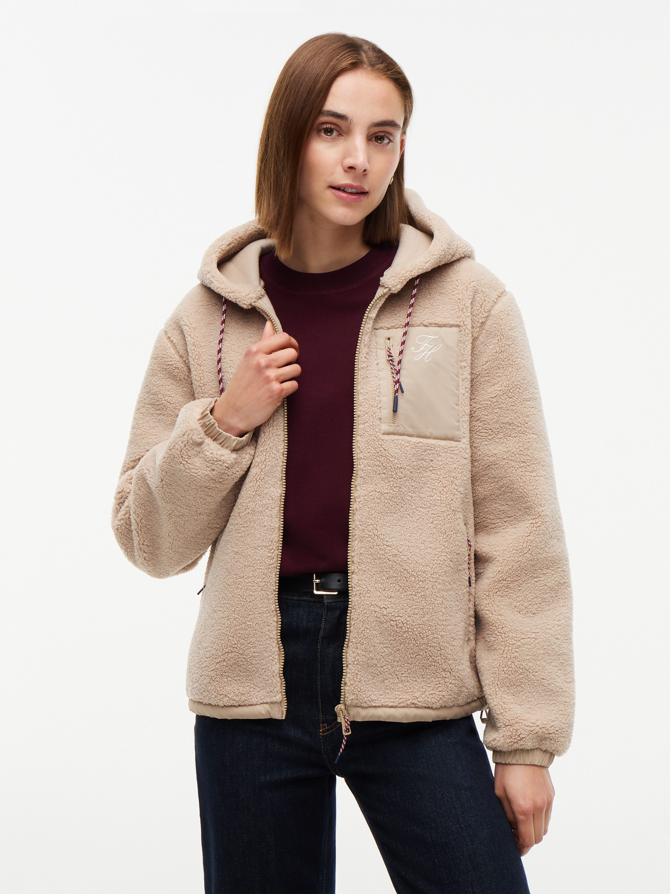 Tommy Hilfiger Kapuzenplüschjacke TEDDY HOOD JACKET Kunstfaser