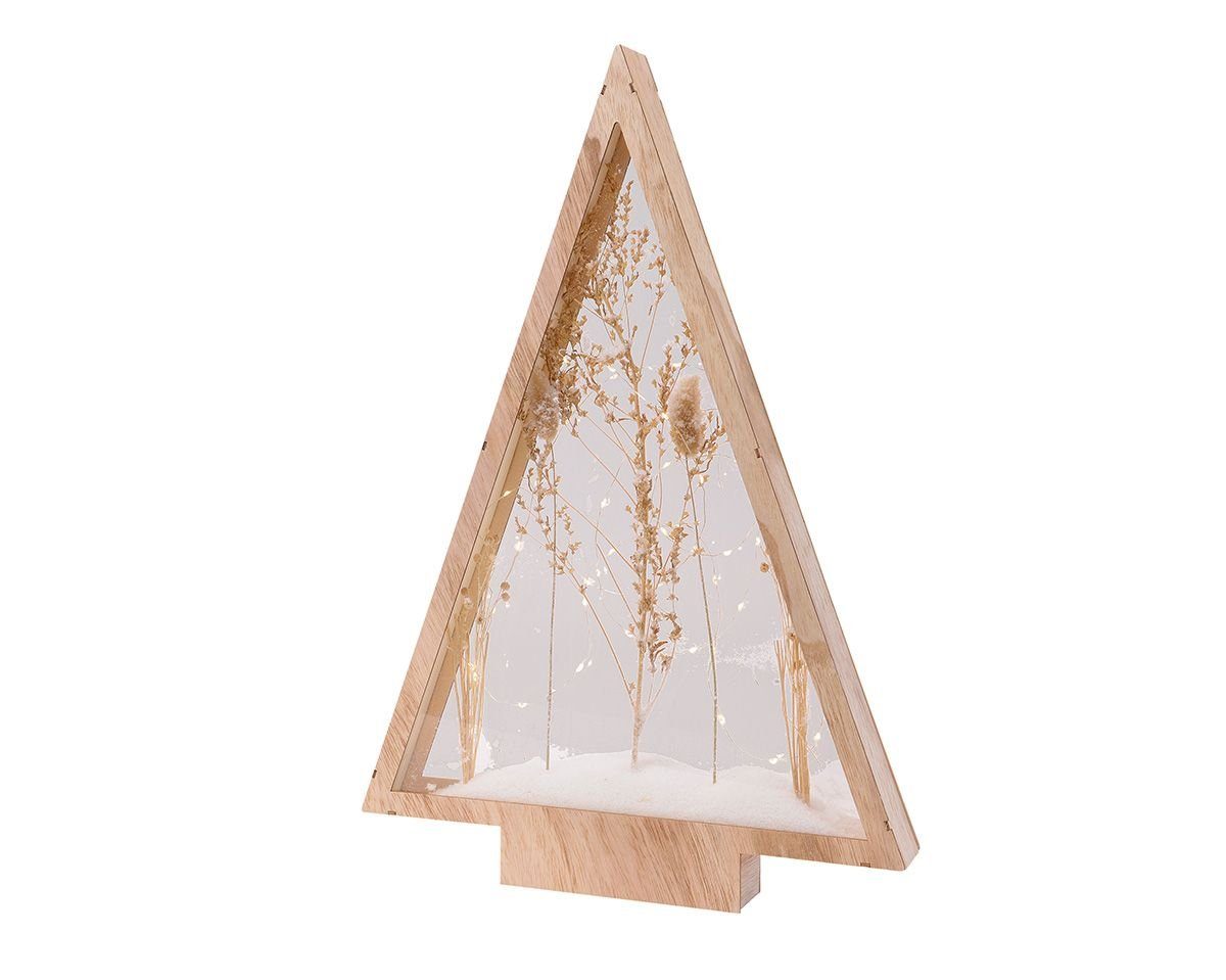 GILDE Dekoobjekt Holz Standrelief mit 50 LED - Handgefertigte Trockenblume/Schnee Baumf