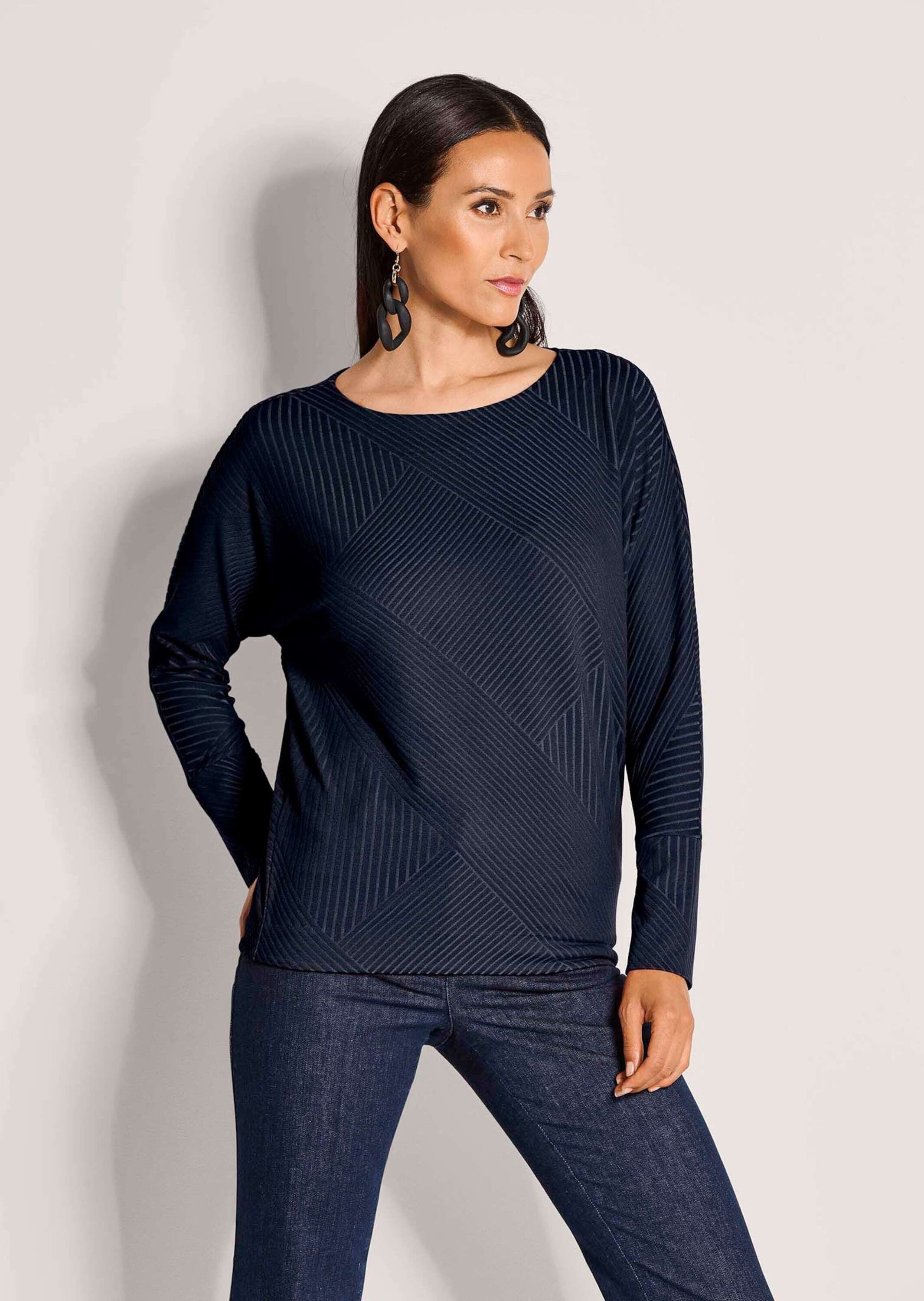 Langarmshirt Shirt mit Fledermausärmeln und Struktur