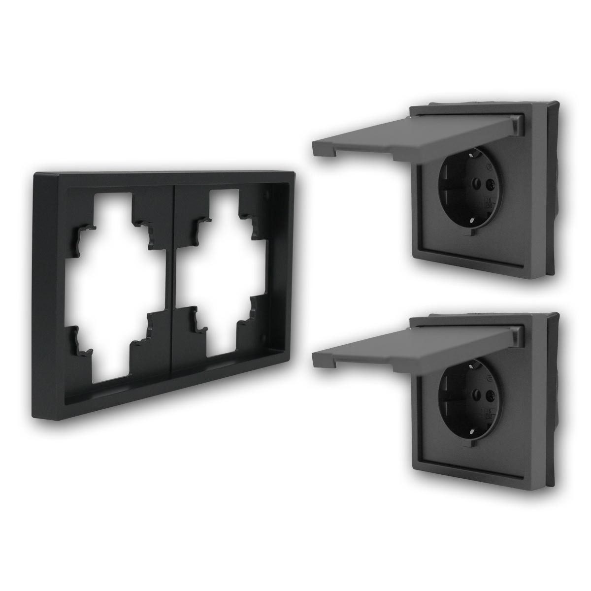 McPower Unterputz-Steckdose SHALLOW 2-fach Steckdose IP44 anth 250V/16A Rahmen – Bild 5 von 5