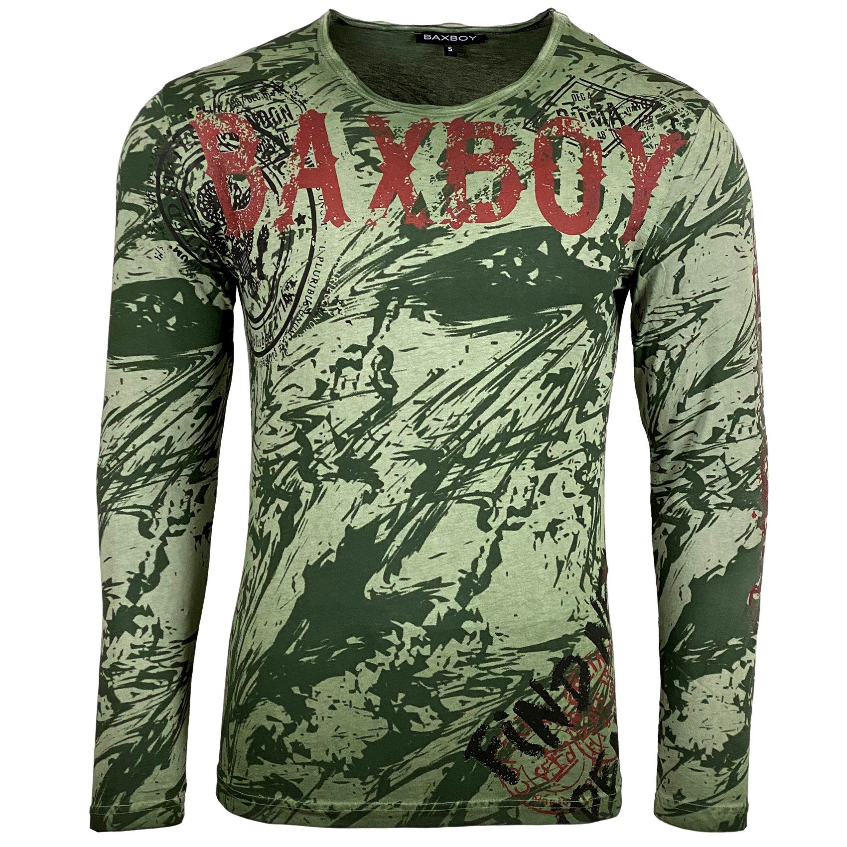 Longshirt Moderner Herren Langarmshirt Männer B-701 Baxboy Longsleeve Baxboy T-Shirt Khaki