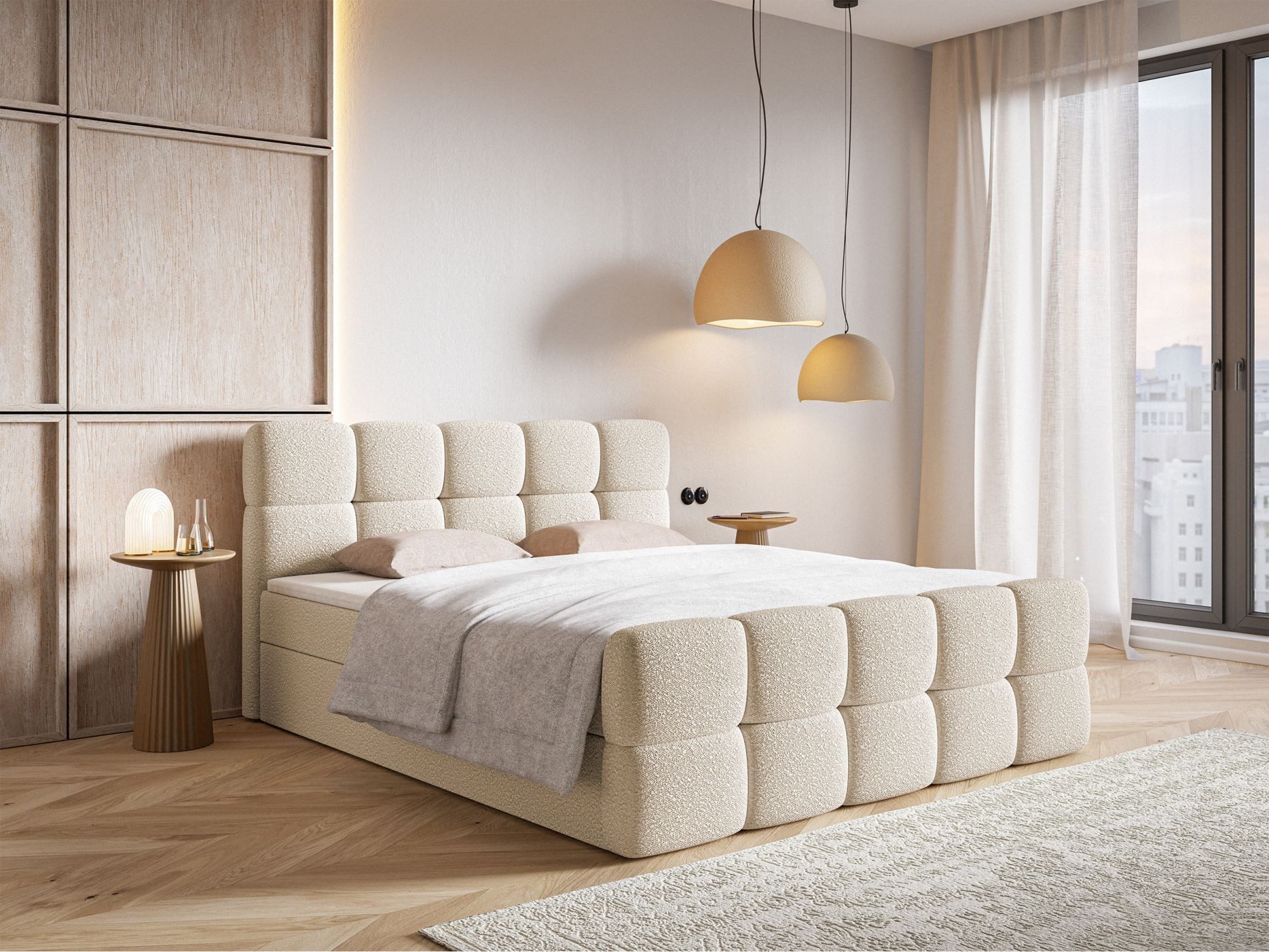 Selsey Boxbett CLOUDY, mit Matratze, Topper, Bettkasten und Bouclé-Bezug