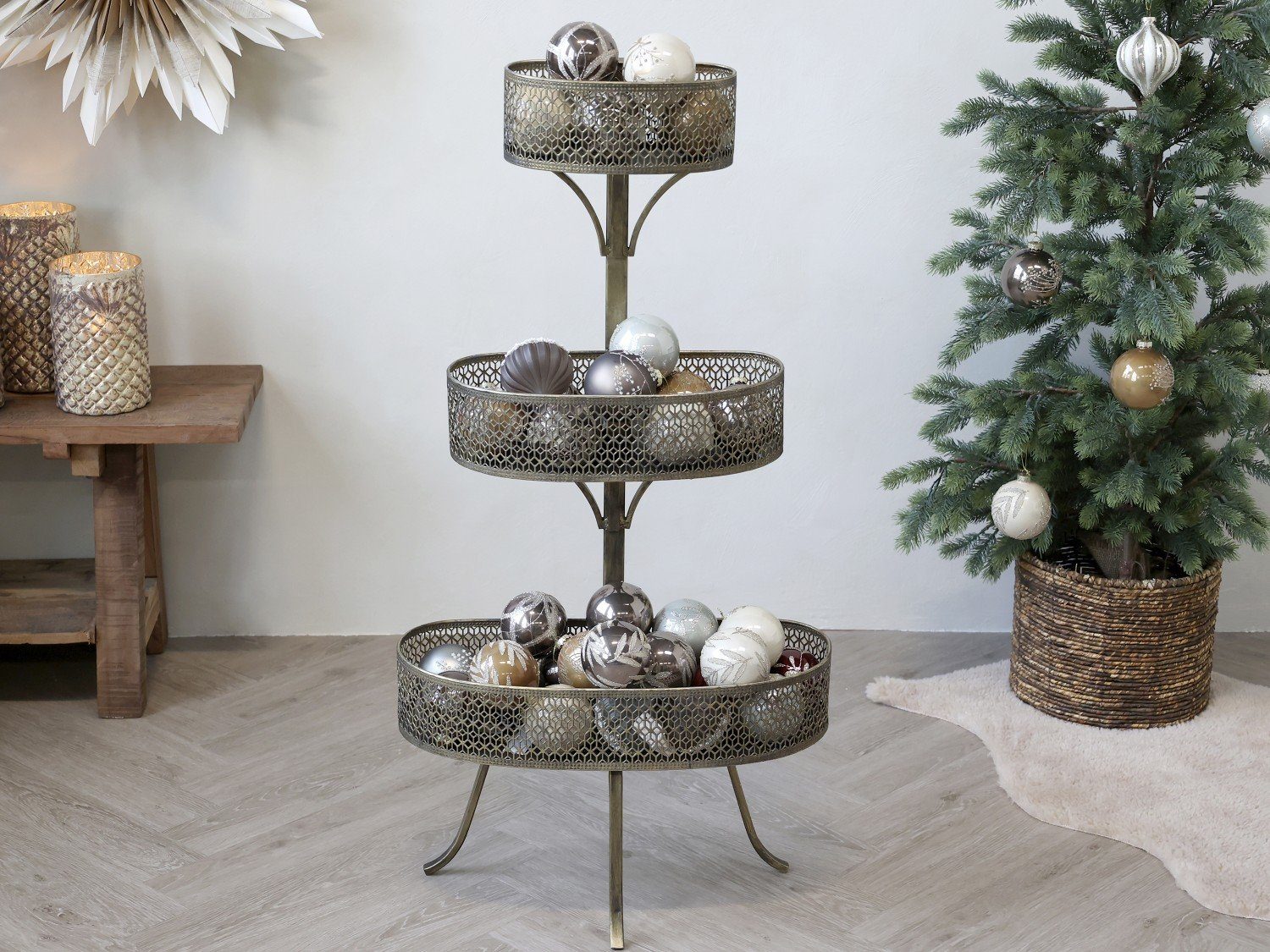 Annimuck Dekoetagere Chic Antique Vire Etagere mit 3 ovalen Körben H100,5 antique messing (1 St)