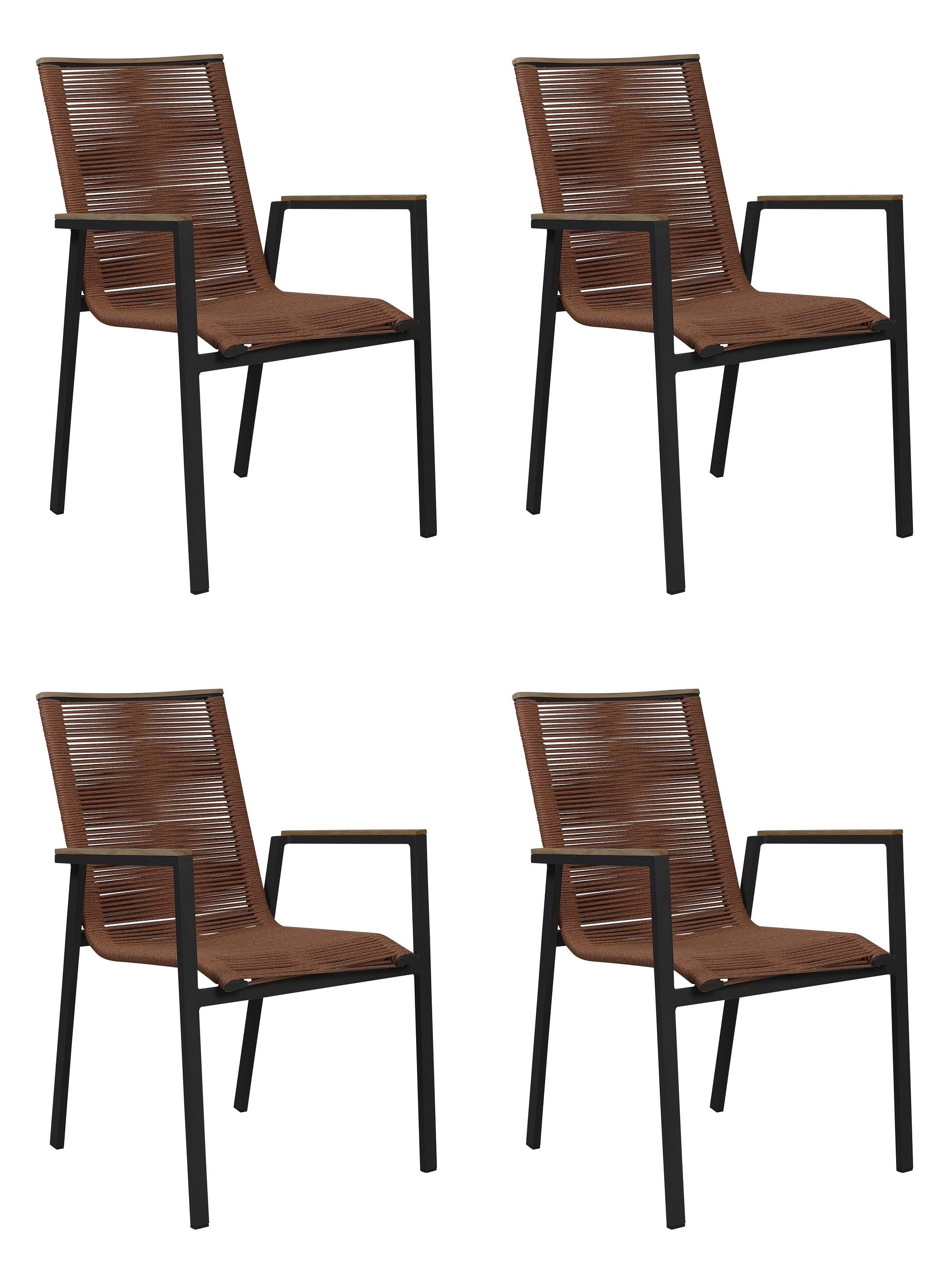Gardissimo Gartenstuhl Stapelstuhl Helena 4er Set mit Rope Geflecht und Teakholz (Spar-Set, 4 St), stapelbar / wetterfest / pflegeleicht