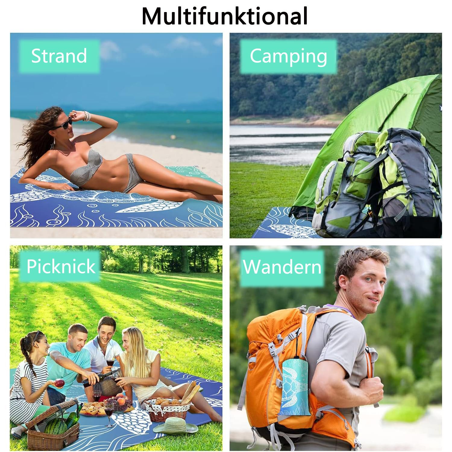 Picknickdecke Extra große Picknickdecke 200x210 cm-waschbare Campingdecke, Diwzbyn, Stranddecke XXL-Picknickdecke wasserabweisend-Decke Outdoor – Bild 2 von 5
