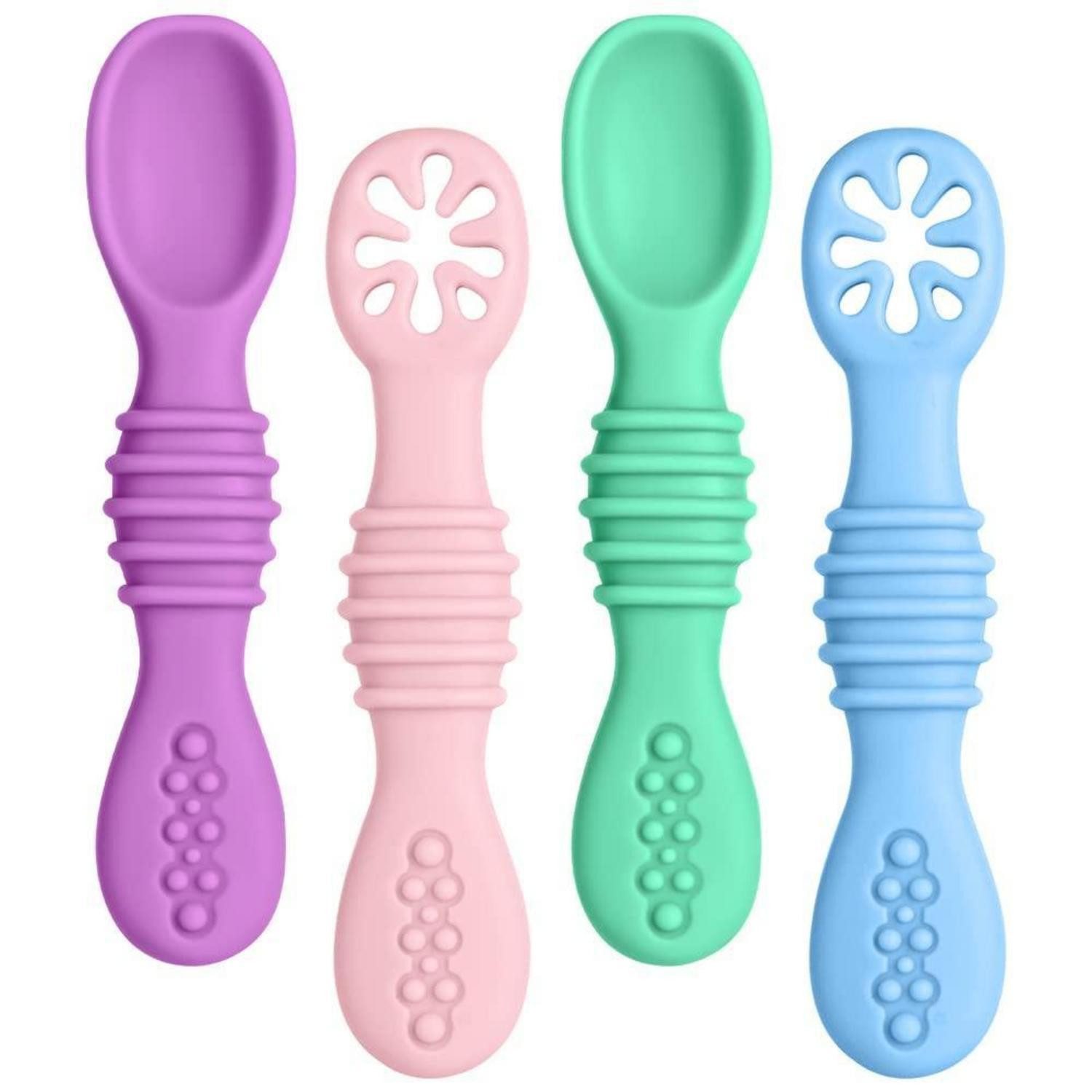 LuxusKollektion Esslernlöffel Lernlöffel Silikon Baby 4 Stück Brei BPAfrei 4pcs Mehrfarbigstil-3