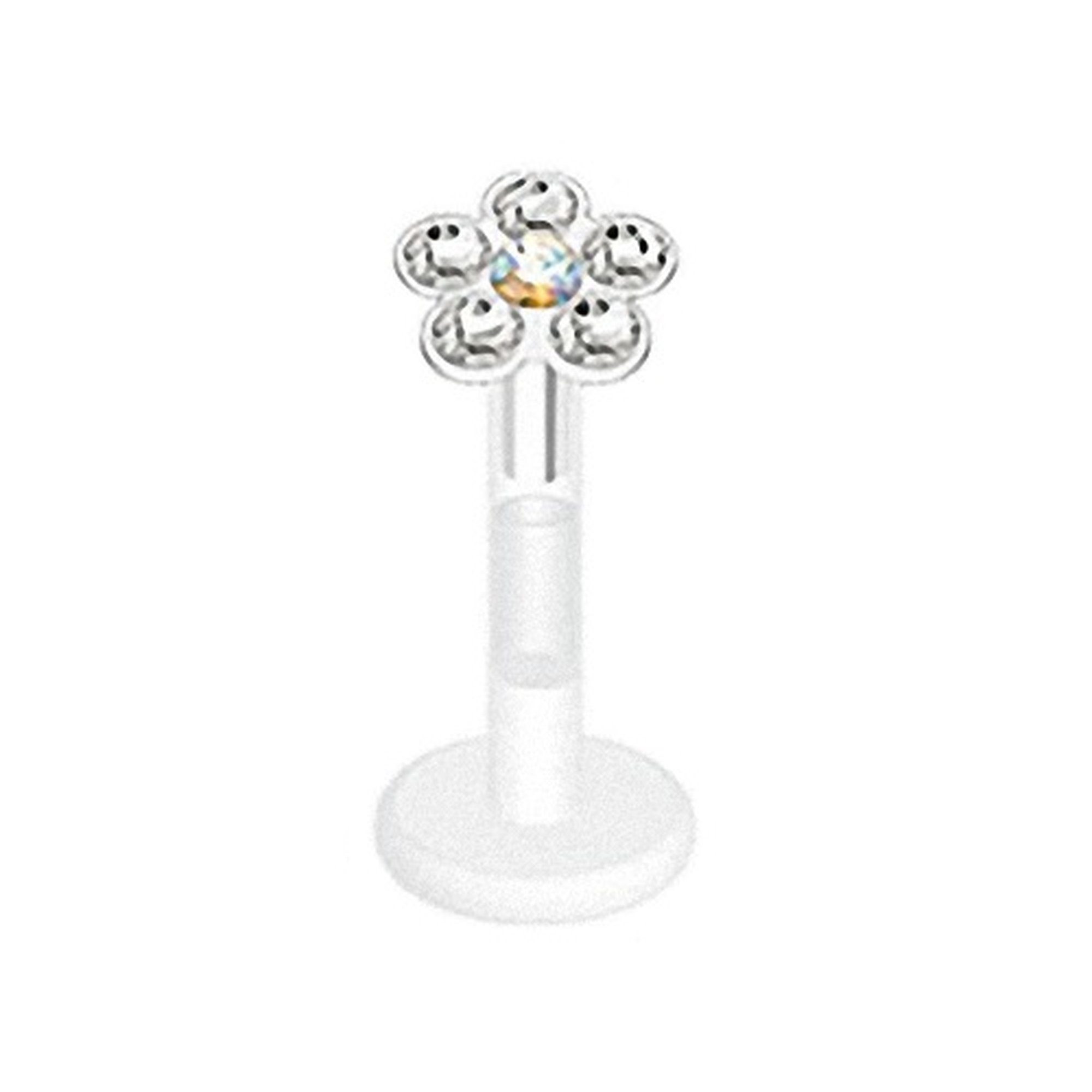 Taffstyle Piercing-Set Piercing Bioflex Monroe Multi Kristall Blume 8mm, Lippenpiercing Lippe Schmuck Bioflex Monroe Multi Kristall Blume 8mm Clear - Rainbow