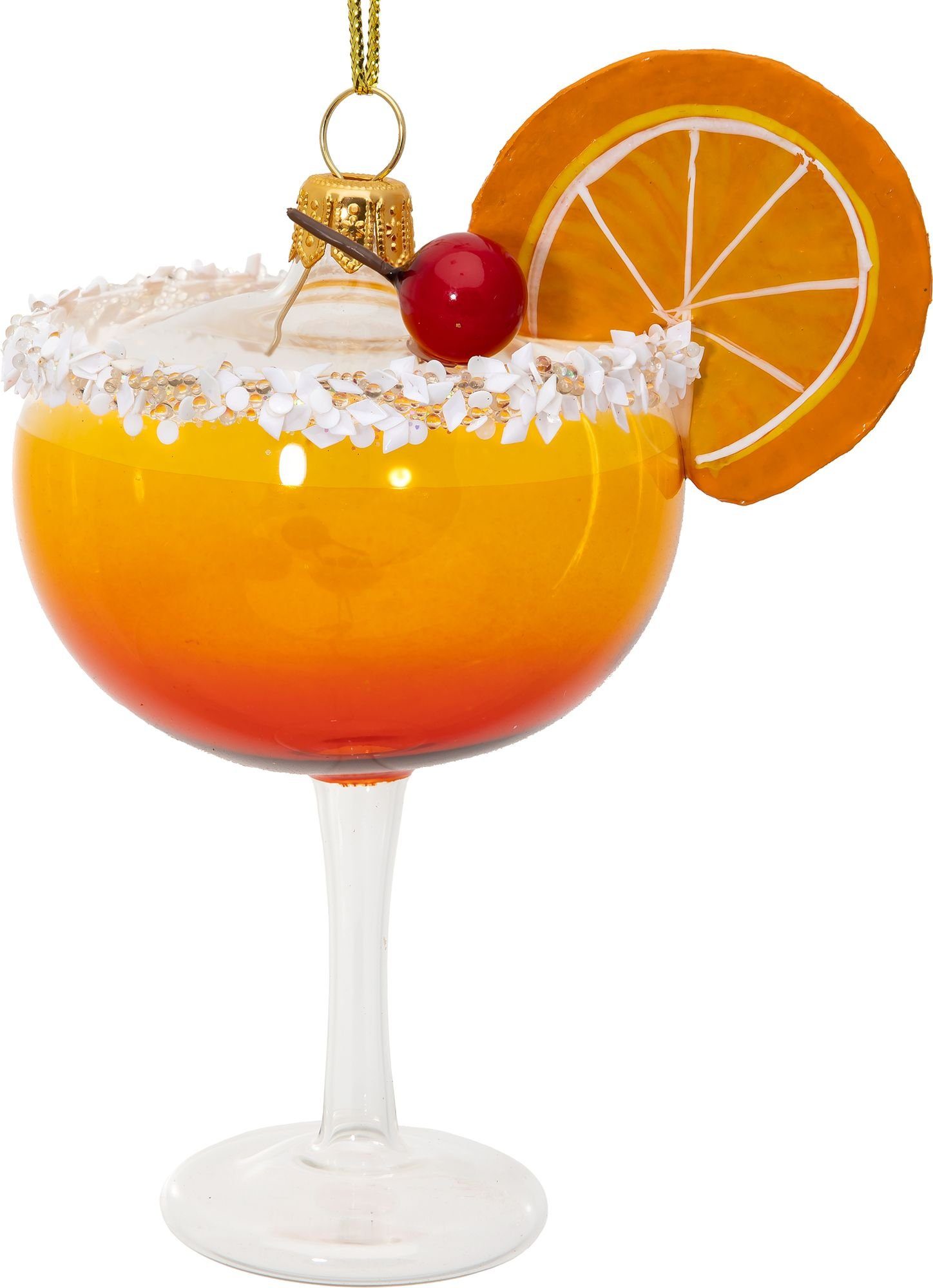 SIKORA Christbaumschmuck BS725 Cocktail Glas mit Orange Line - Anhänger Glas Weihnachtsbaum Premium