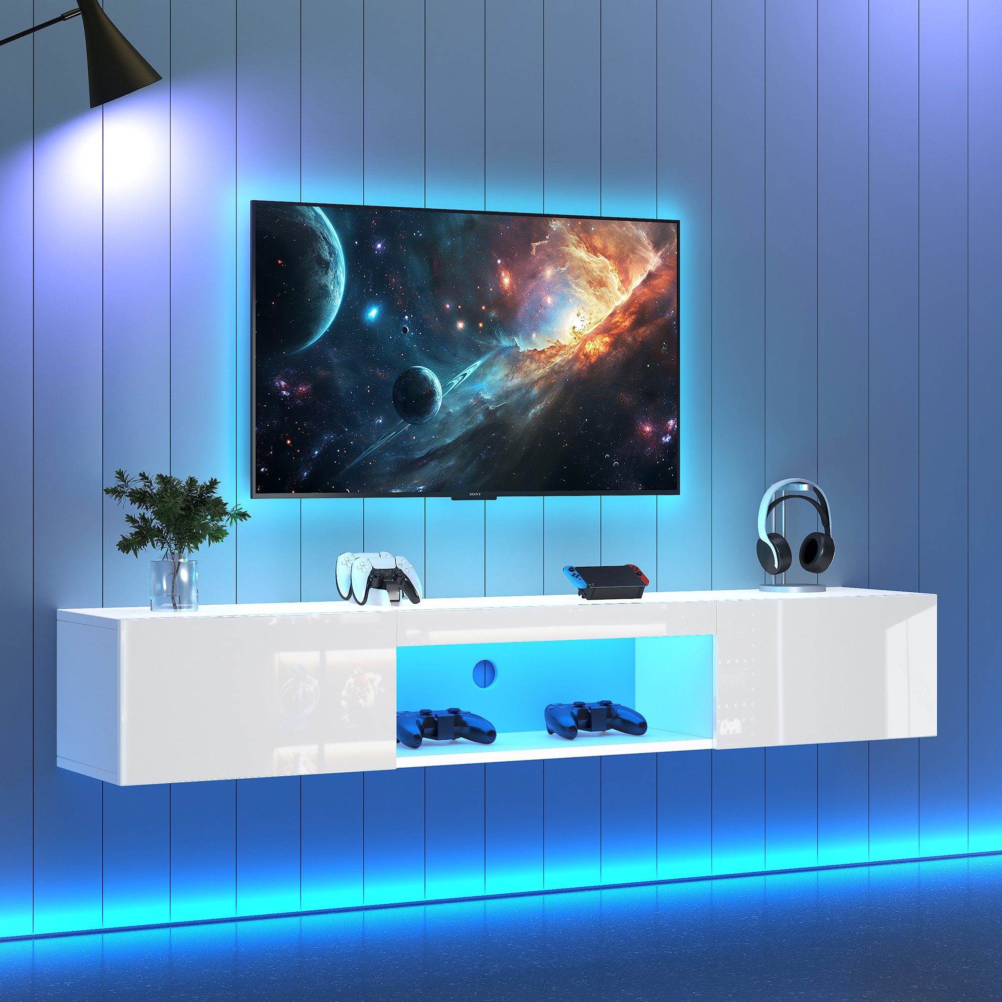 REDOM Lowboard Moderner Hochglanz-Wandschrank mit (TV-Schrank hochglanz,  TV-Board, 1 St., Breite:160cm), mit LED-Beleuchtung, Bluetooth-APP-Steuerung