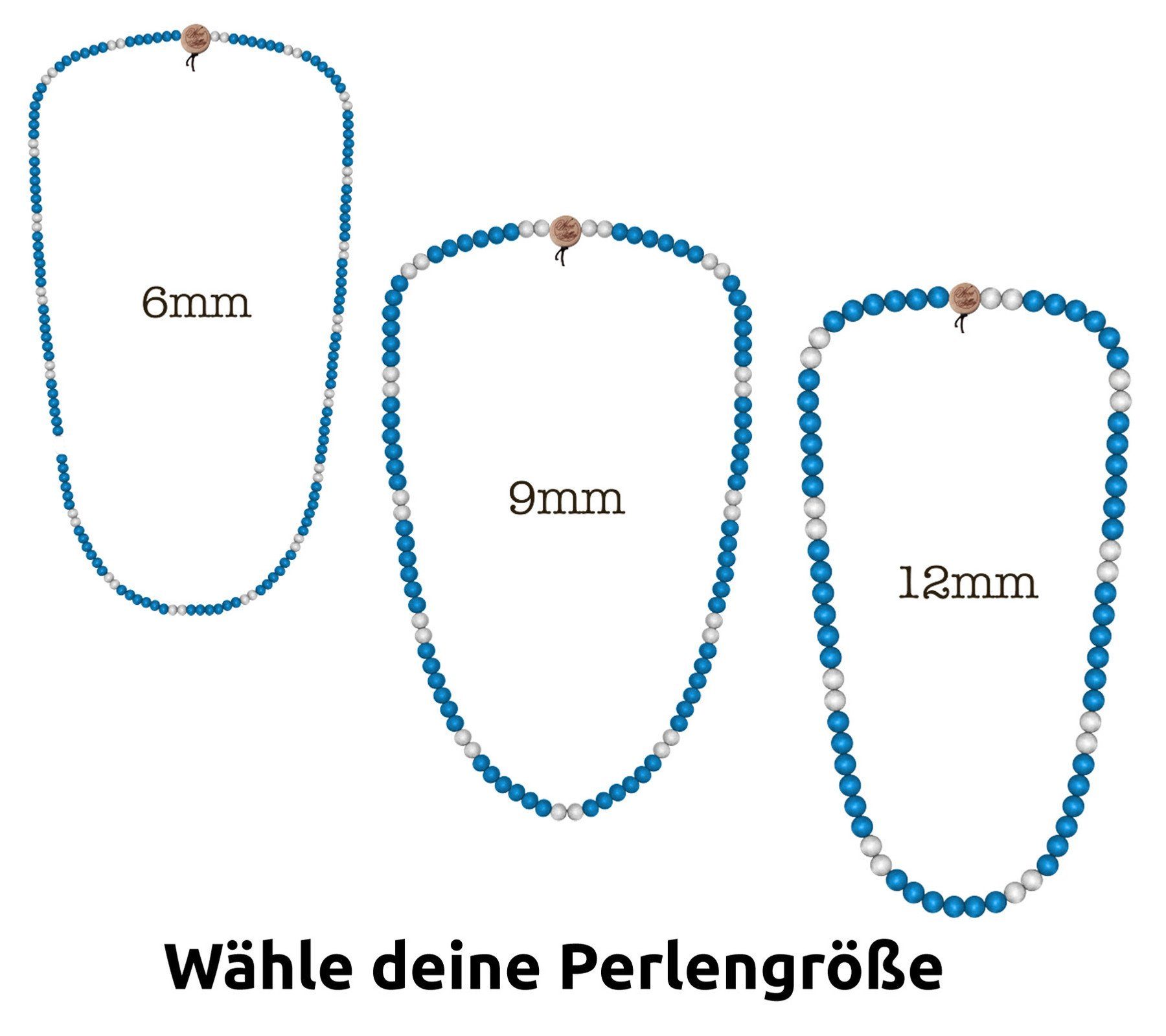 WOOD FELLAS Halsband WOOD FELLAS Holz-Kette Pearl schöne Deluxe Hellblau/Weiß Necklace Hals-Schmuck Mode-Schmuck