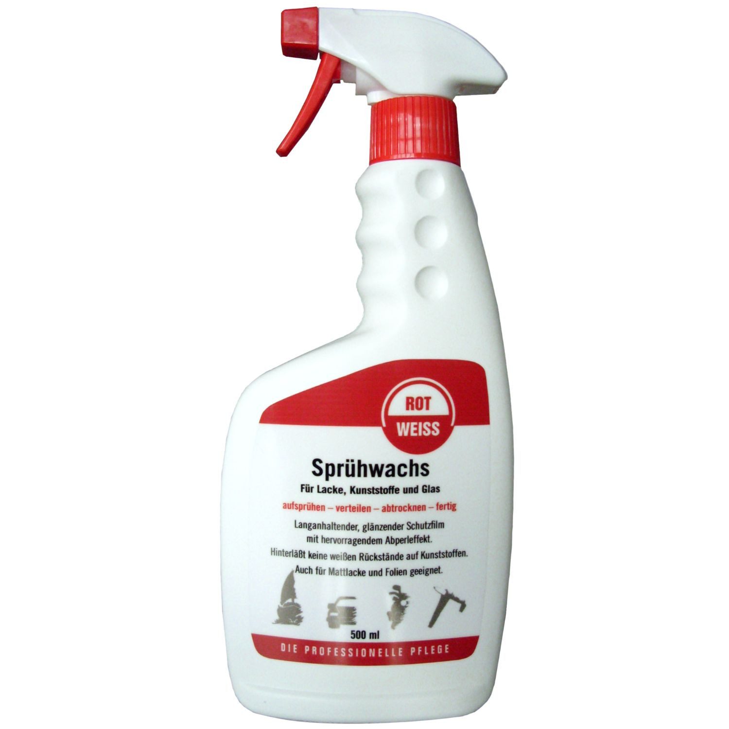Rot Weiss Sprühwachs 500ml Sprüh-Flasche Wachs Versiegelung Autowachs, Abperleffekt Finish für Lack Mattlack Glas GFK Auto Boot Motorrad etc